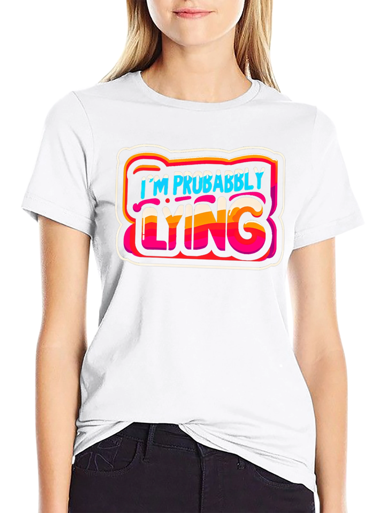 Black I'm Probably Lying Graphic T-Shirt - Funny Sarcastic Tee view 9