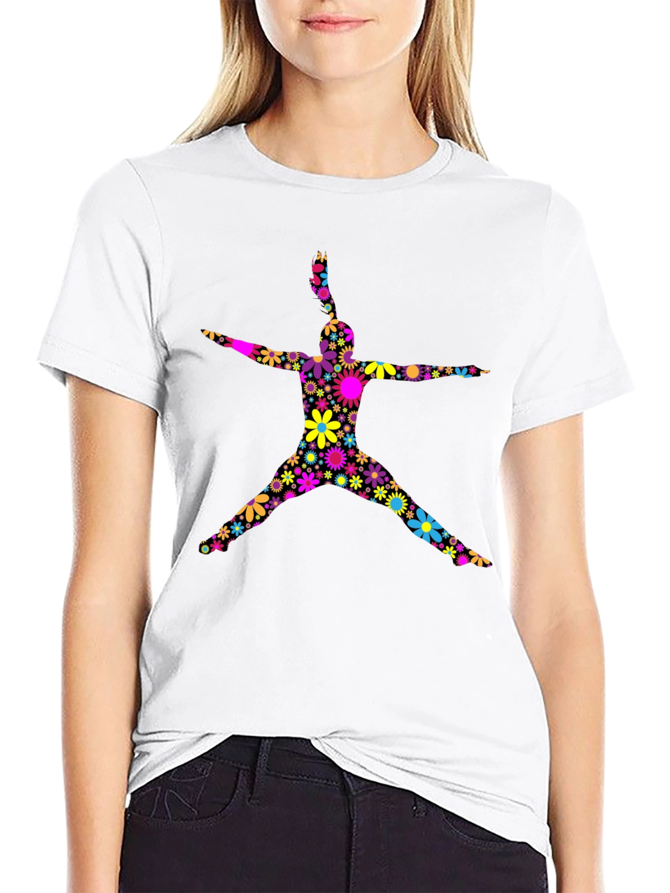 Black Floral Jumping Man Black T-Shirt view 9