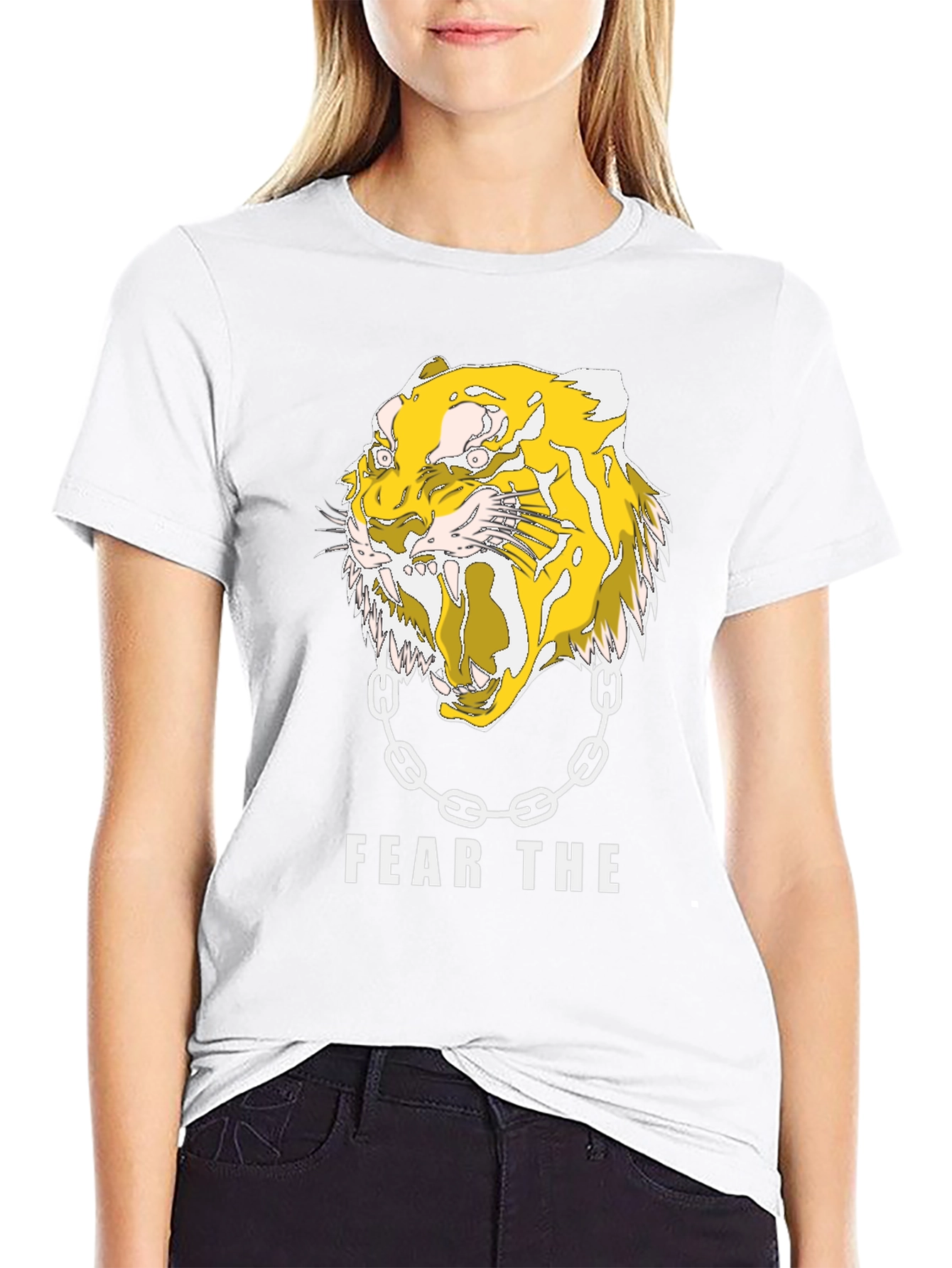 Black Fear the Tiger Graphic Print Black T-Shirt view 9
