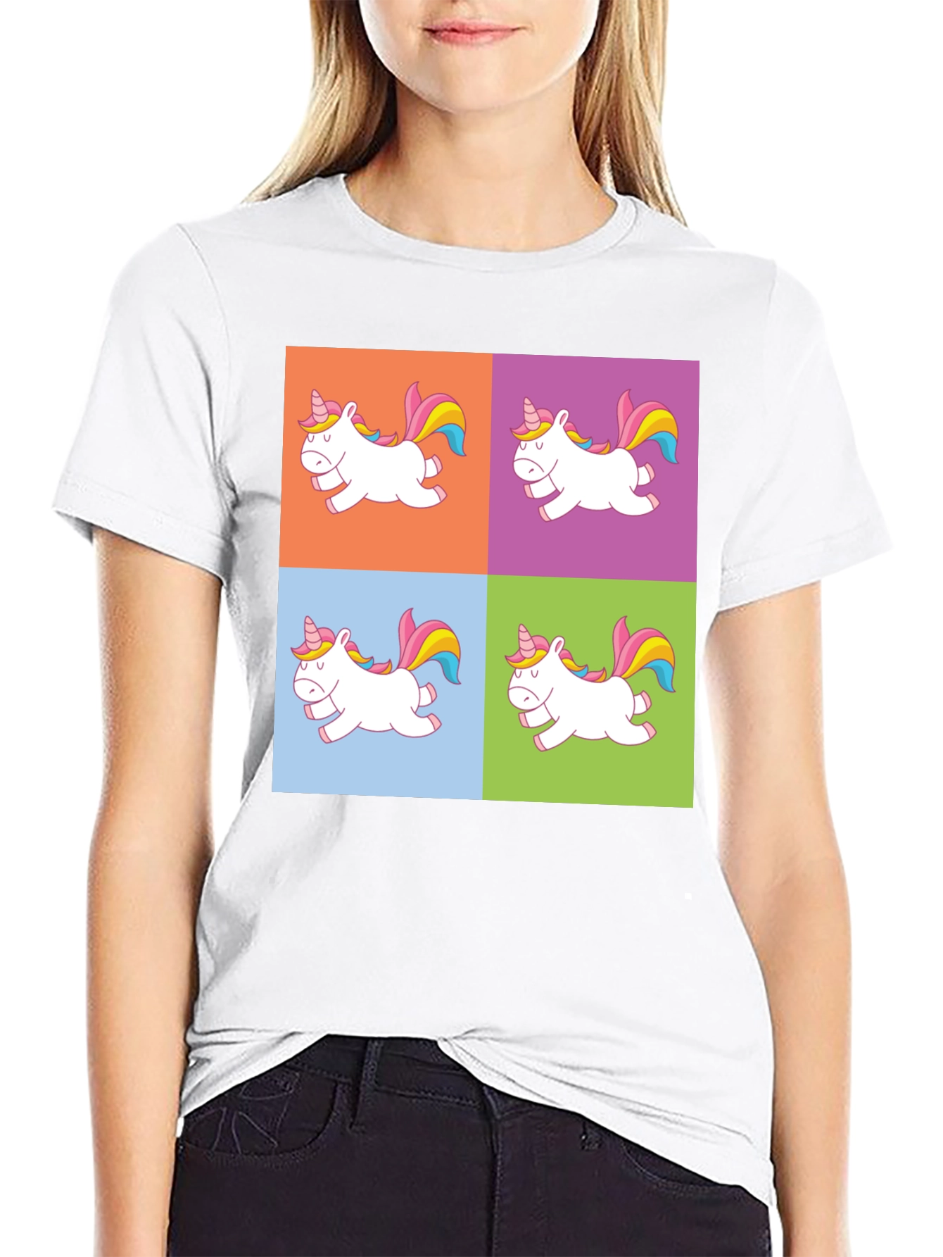 Black Unicorn Pop Art Graphic Print Black T-Shirt view 9