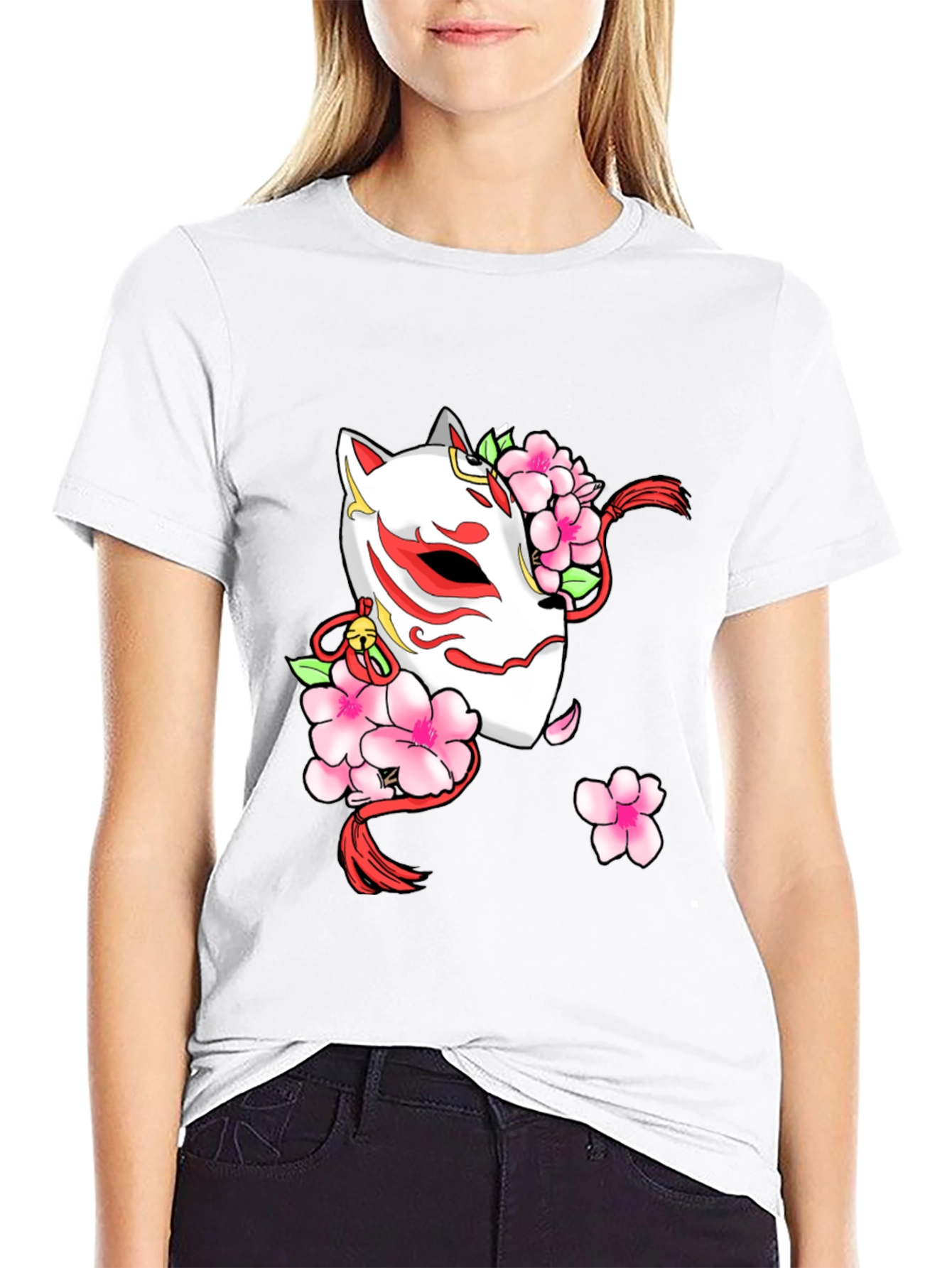 Black Sakura Kitsune Mask Graphic Tee - Black view 9