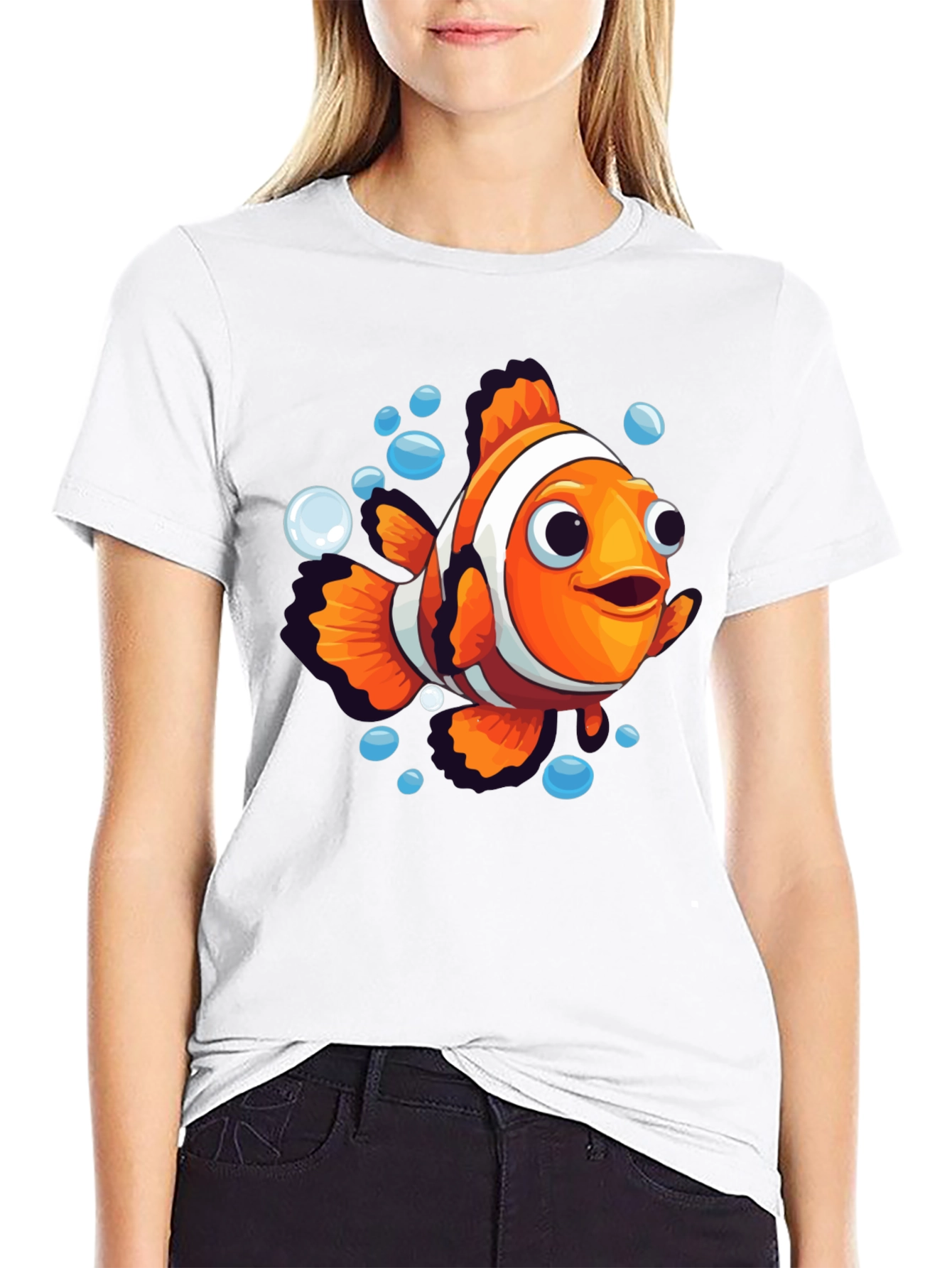 Black Cartoon Clownfish Graphic Tee - Soft Black Cotton view 9