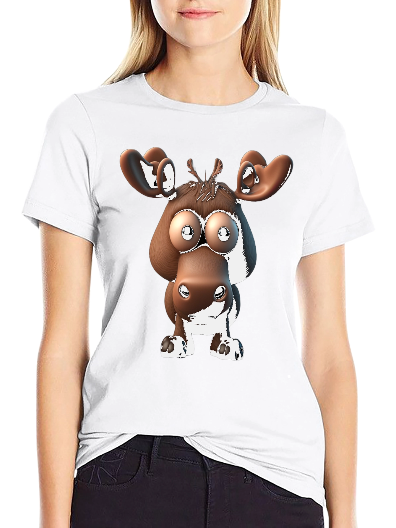 Black Cartoon Moose Graphic Tee view 9