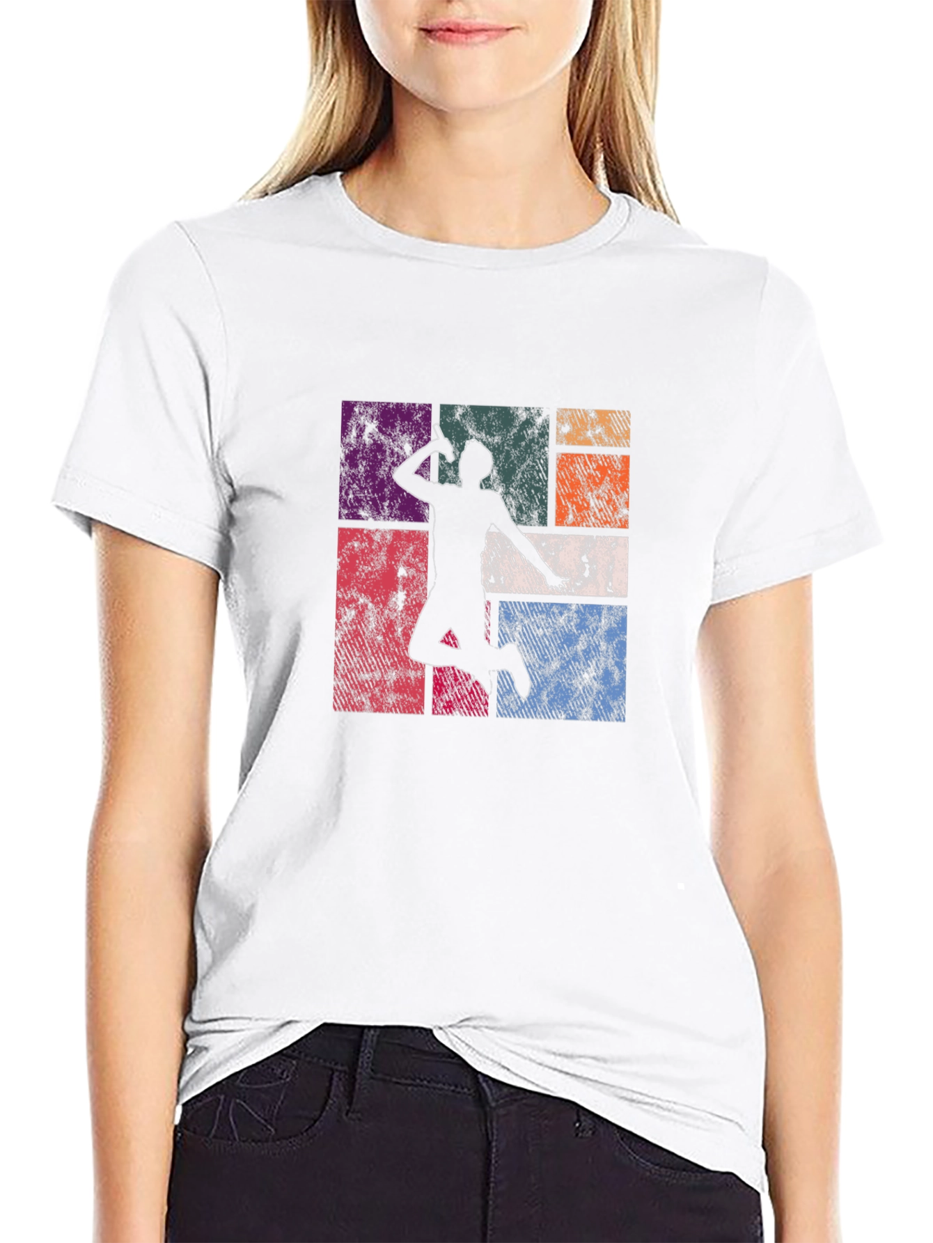 Black Retro Badminton Player Graphic Tee view 9