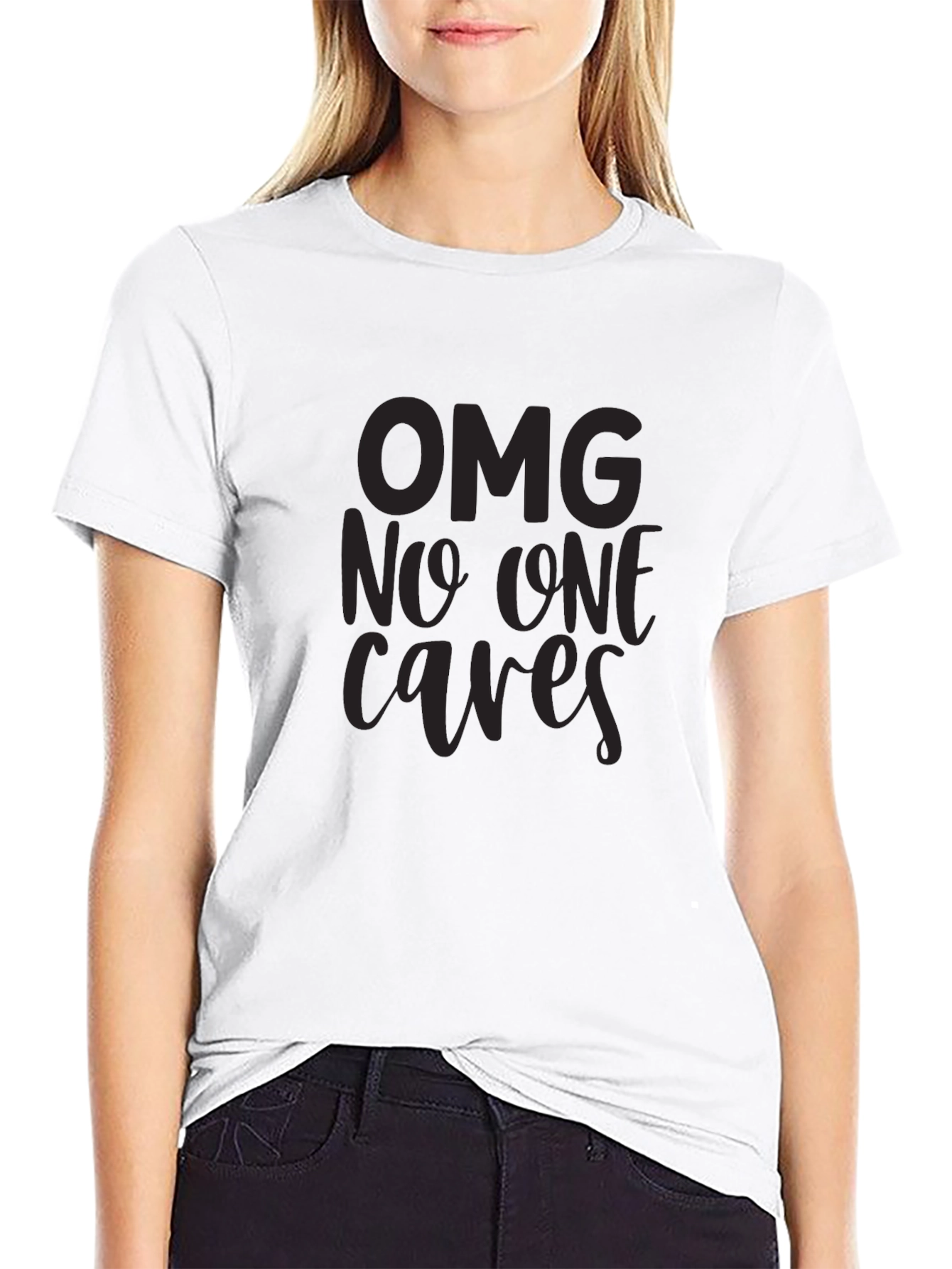 Black OMG No One Cares Graphic T-Shirt - Black view 9