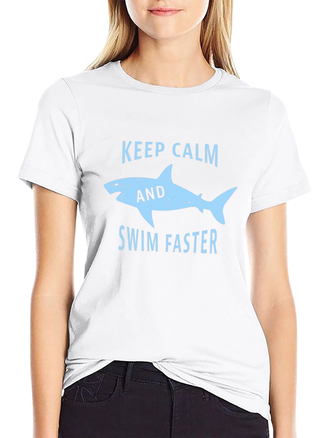 Black Keep Calm Shark Graphic T-Shirt - Black Cotton Tee view 9