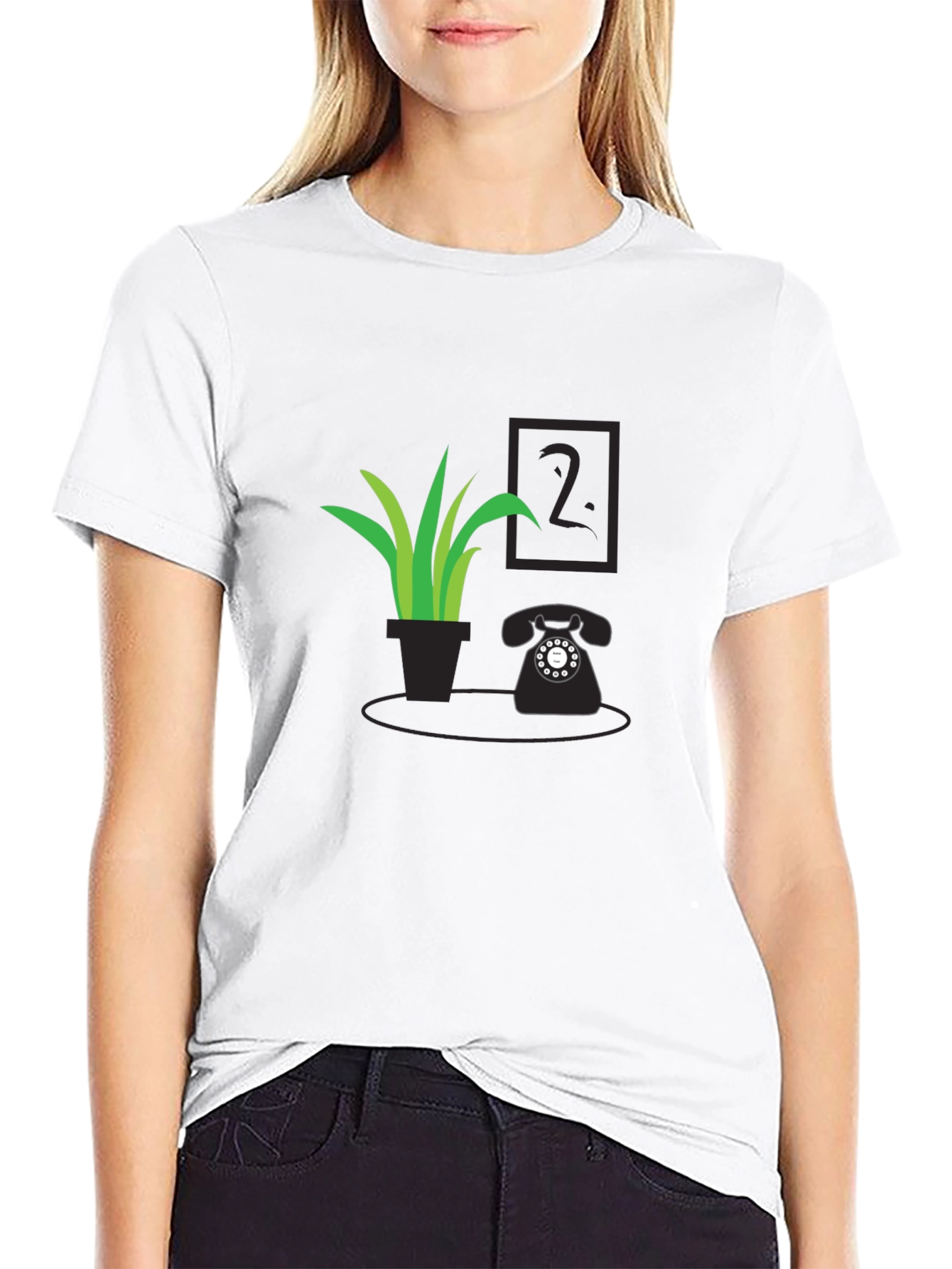 Black Plant & Rotary Phone Black Graphic Tee view 9