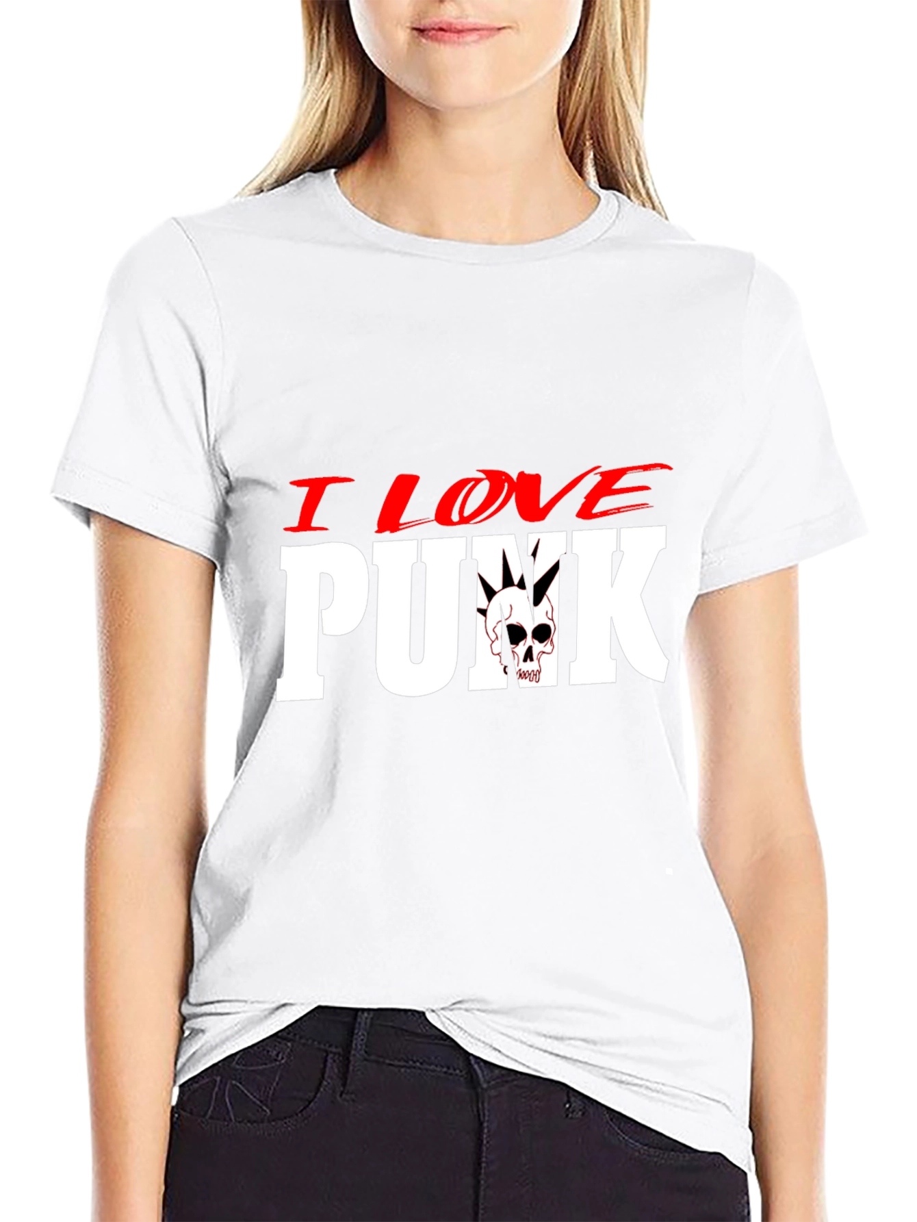 Black I Love Punk T-Shirt - Skull Design view 9