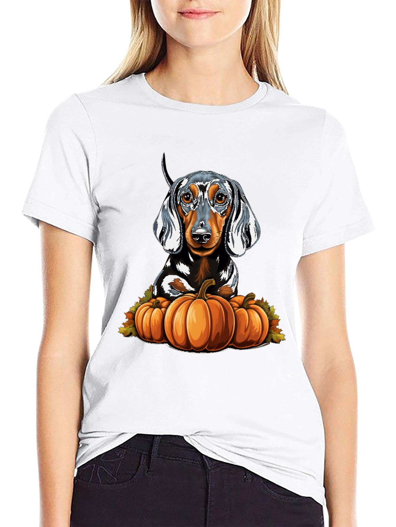 Black Dachshund & Pumpkins Graphic Tee view 9
