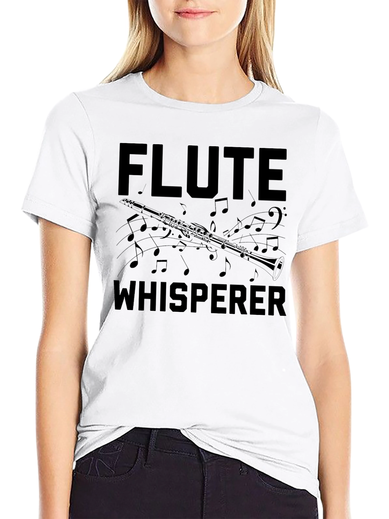 Black Flute Whisperer Black T-Shirt - Music Lover Tee view 9
