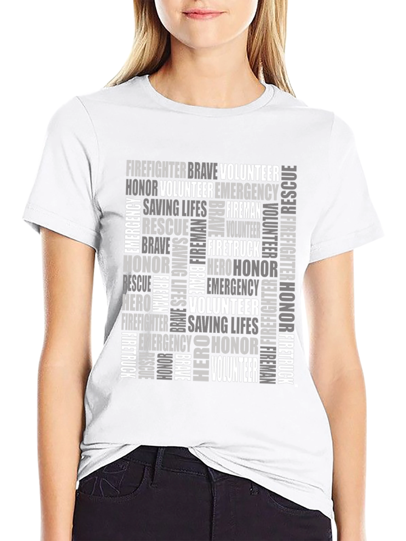 Black Firefighter Word Art T-Shirt - Heroic Tribute Tee view 9