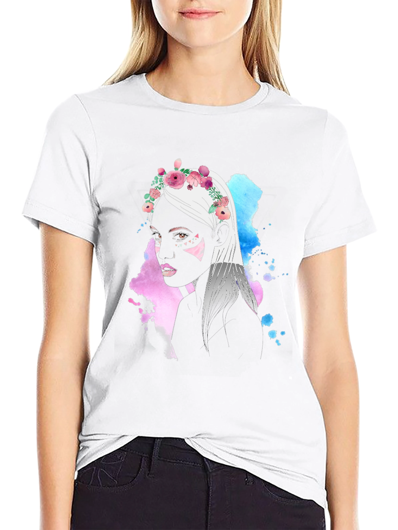 Black Floral Crown Woman Graphic T-Shirt view 9