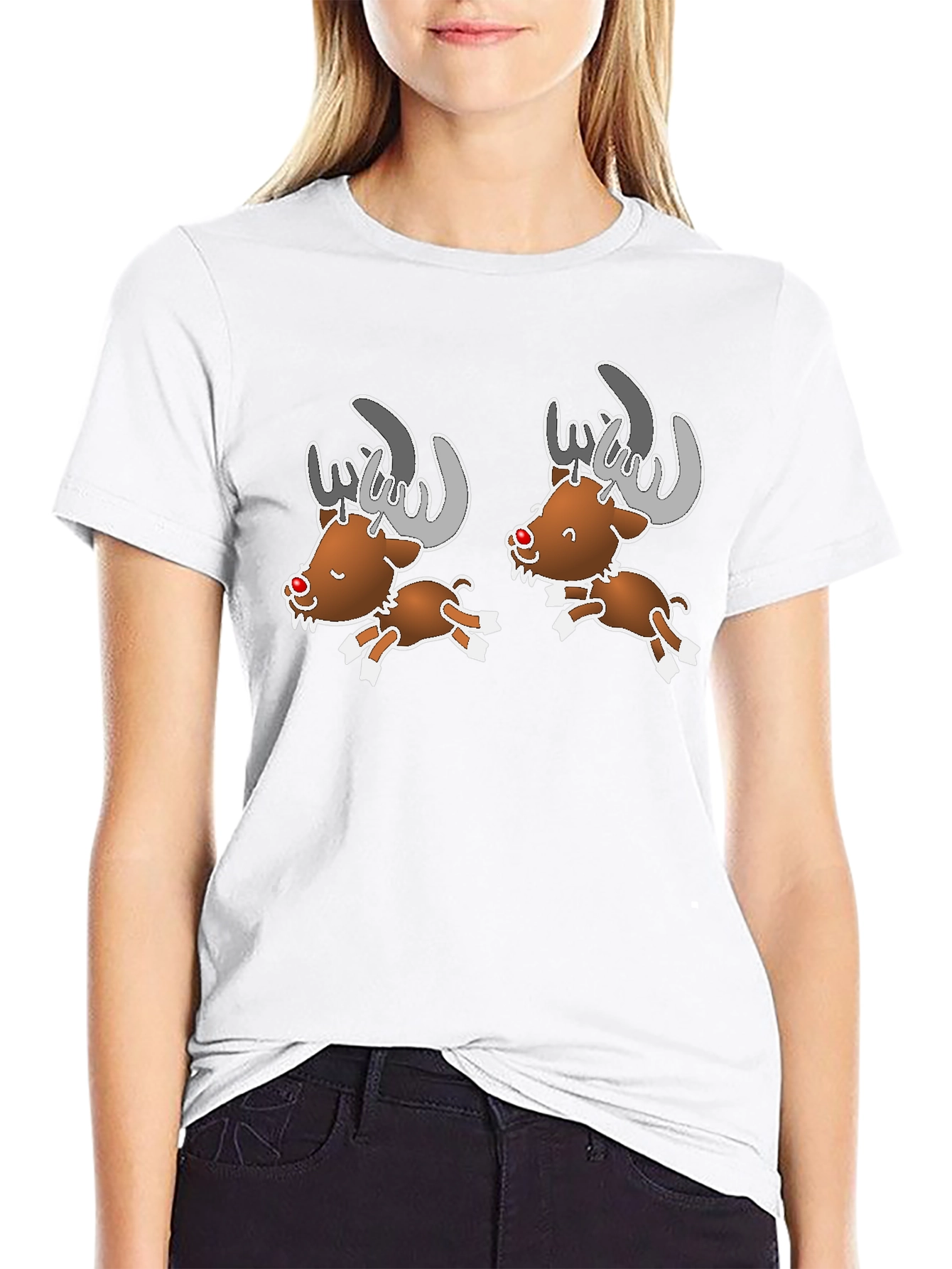 Black Cartoon Reindeer Graphic Tee view 9