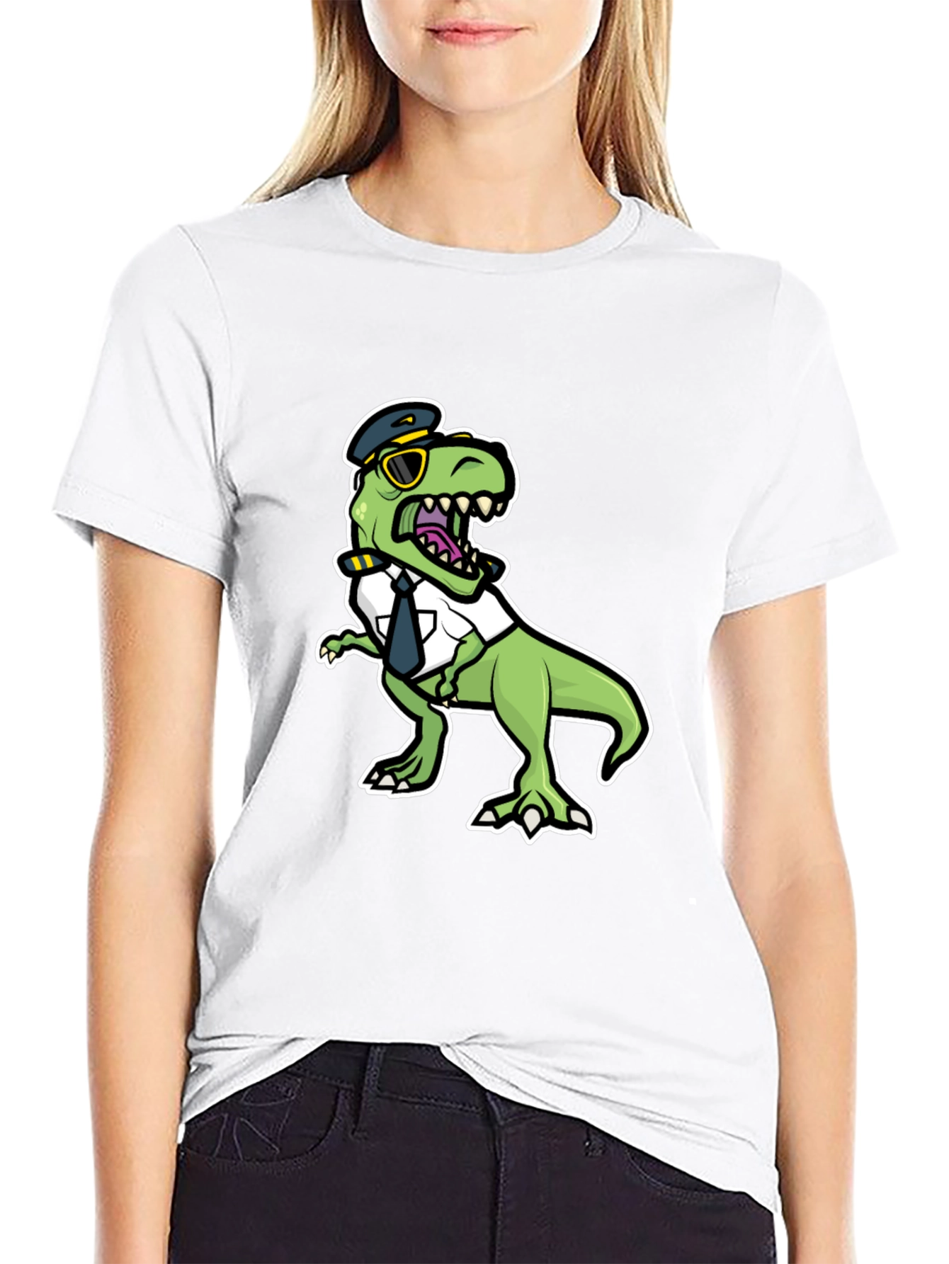 Black Pilot Dino T-Shirt - Funny Trex Aviation Tee view 9