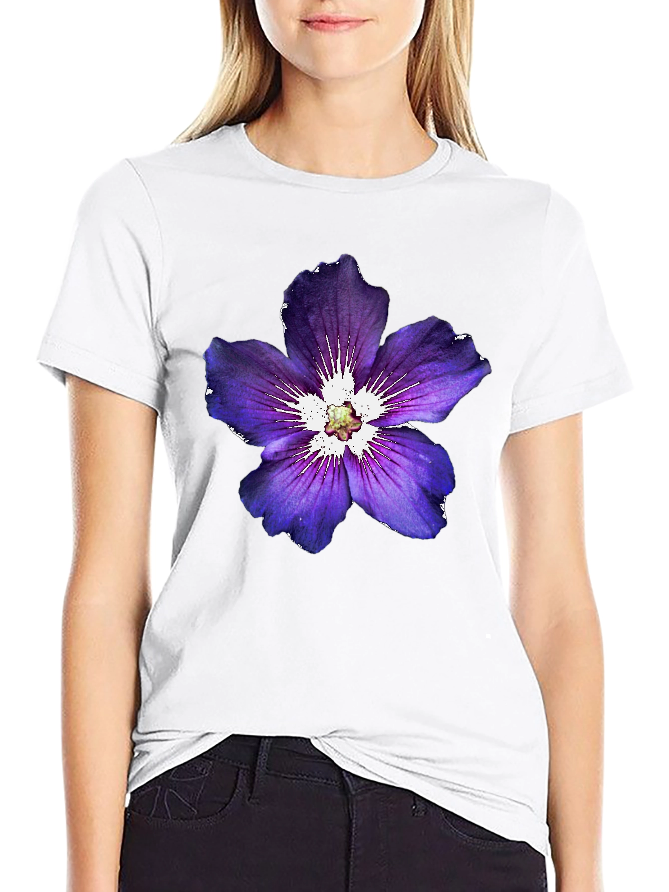 Black Floral Graphic Tee - Purple Flower Design, Casual Wear view 9