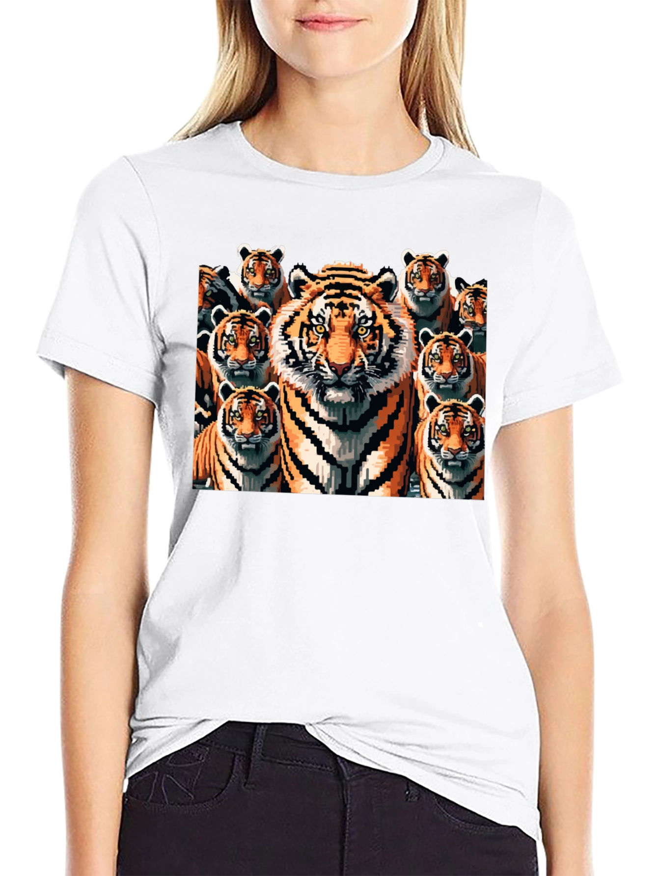Black Tiger Pixel Art Graphic Tee - Black Cotton Blend view 9