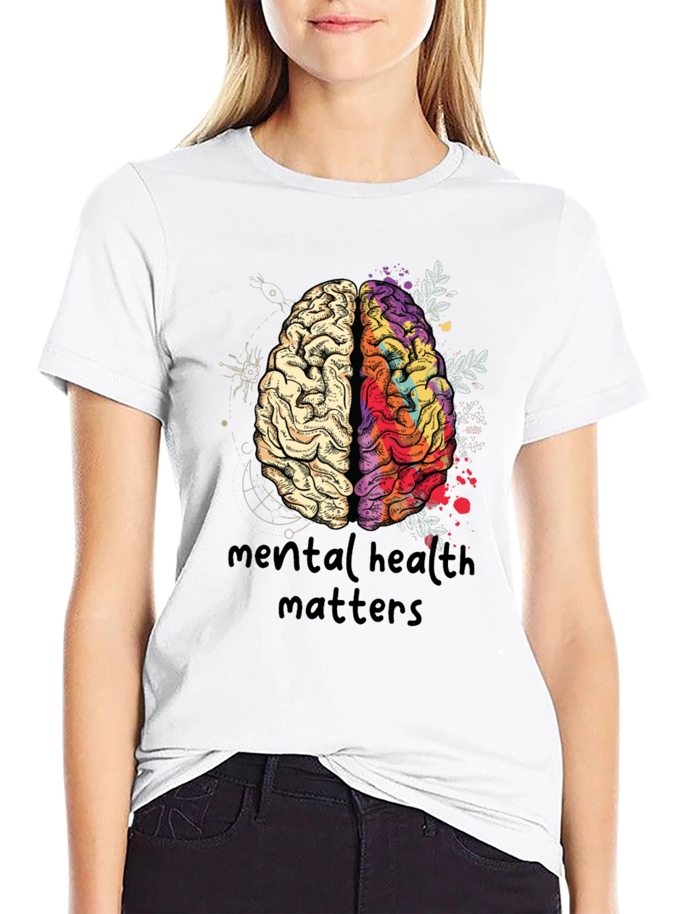 Black Mental Health Matters Brain Graphic T-Shirt view 9