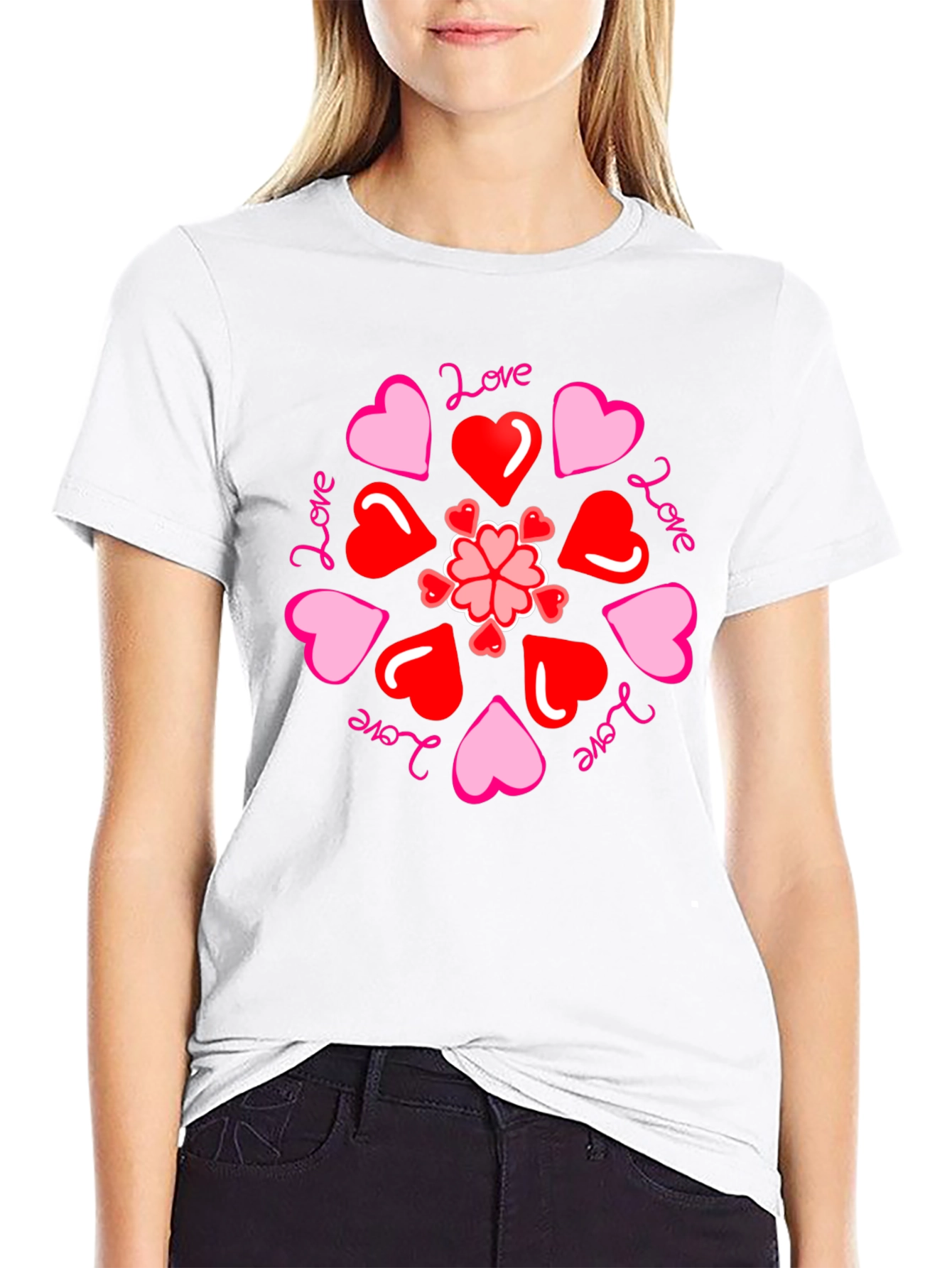 Black Love Hearts Mandala Black Tee view 9