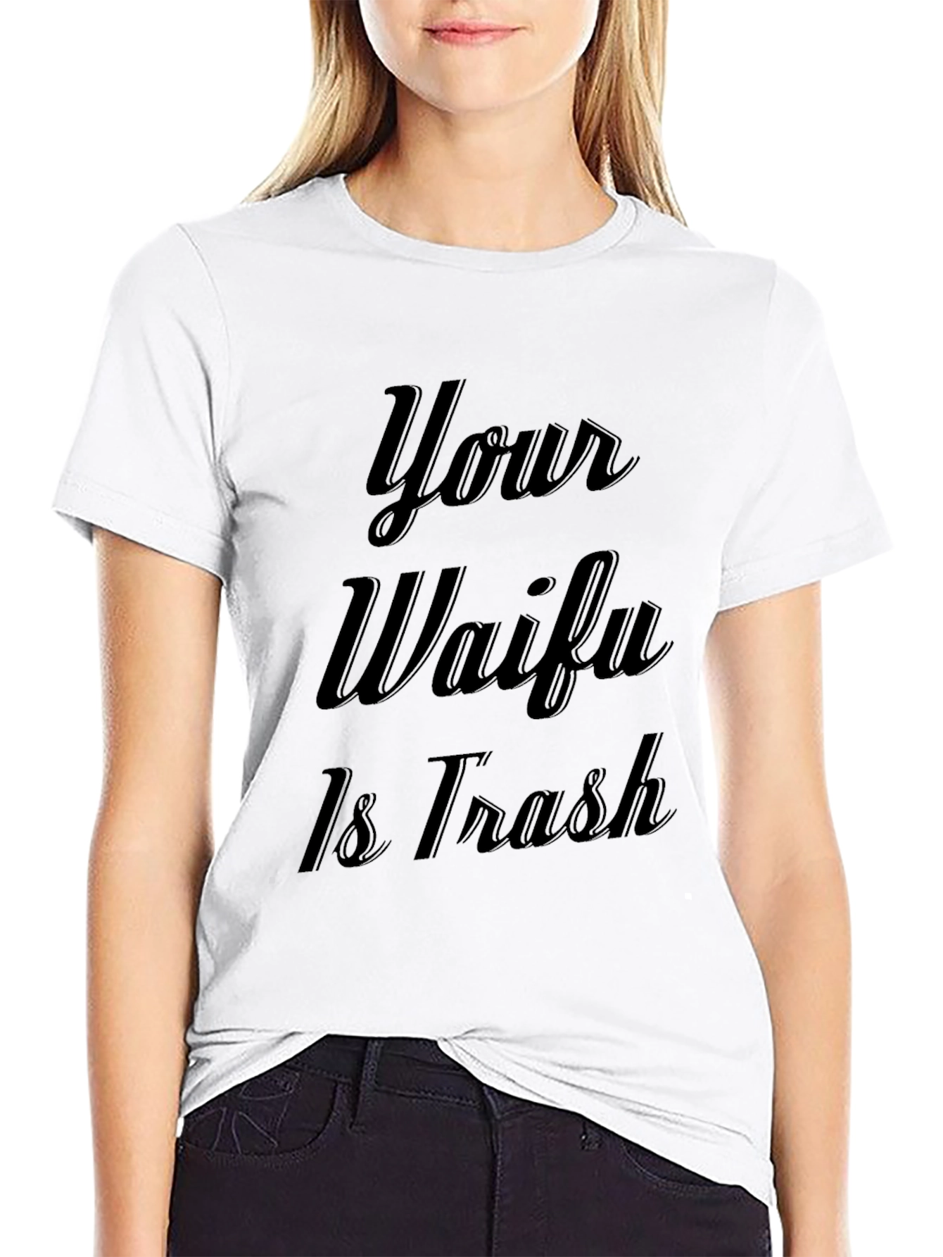 Black Your Waifu is Trash Graphic Tee - Unisex view 9
