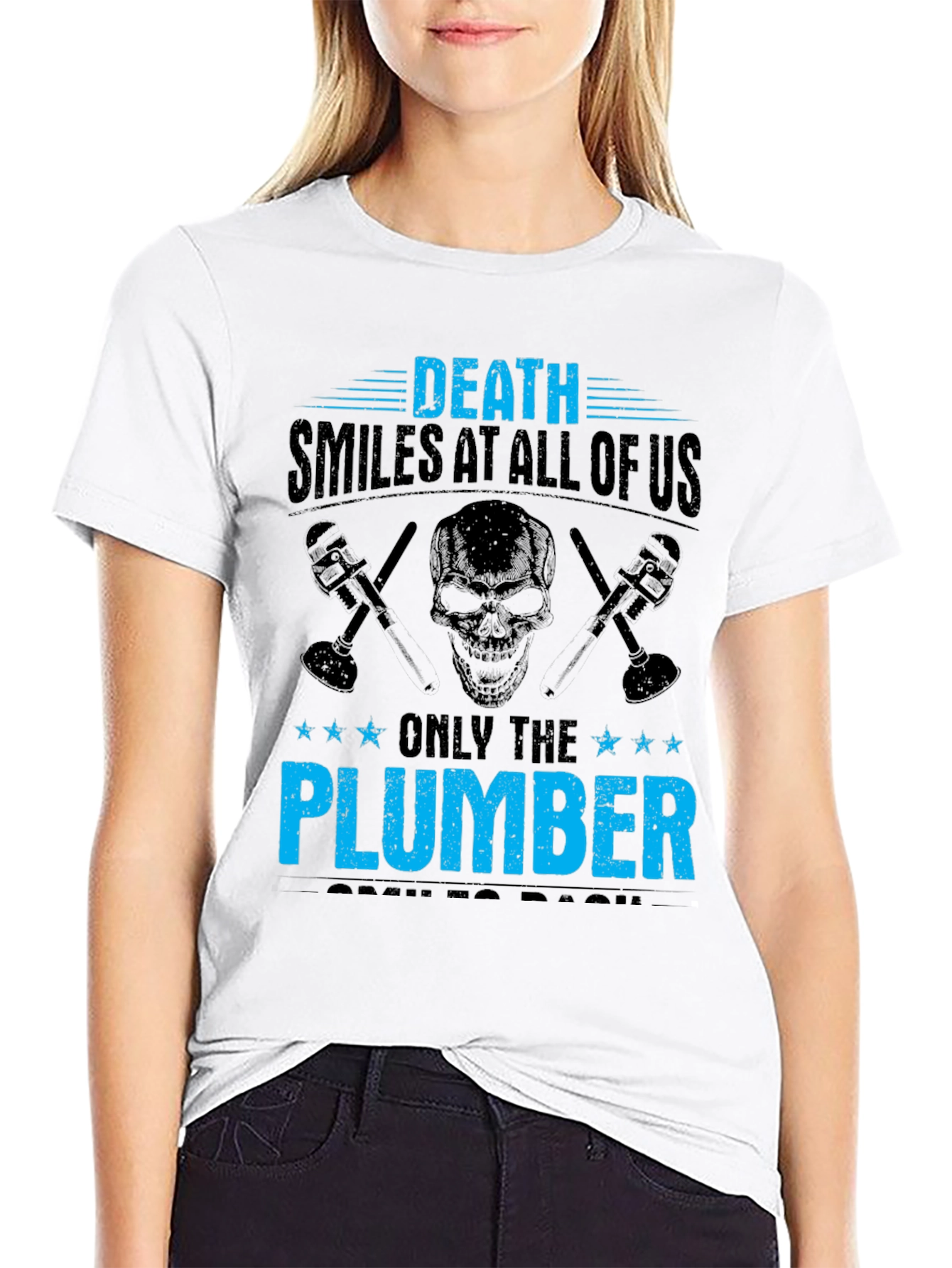 Black Death Smiles At All Of Us Plumber T-Shirt view 9