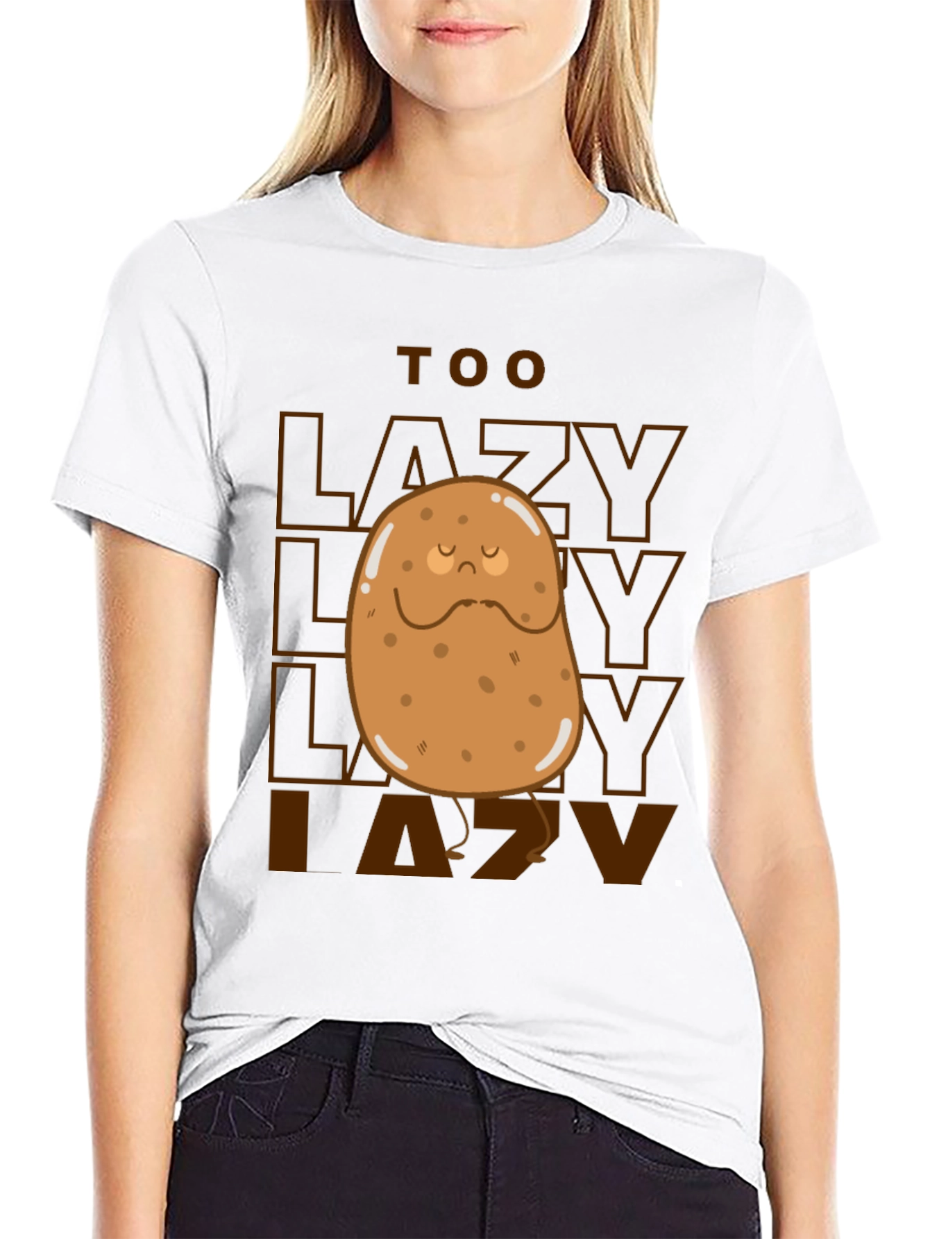 Black Too Lazy Potato Graphic Tee - Funny Unisex T-Shirt view 9