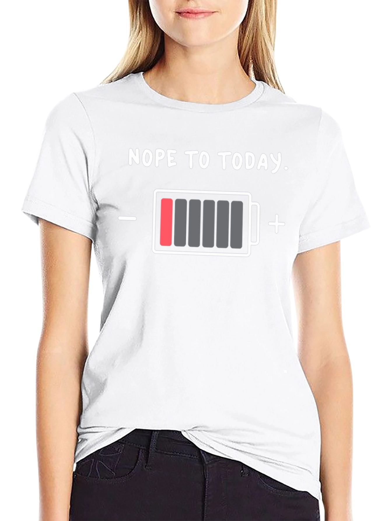 Black Nope to Today Low Battery Graphic Tee view 9