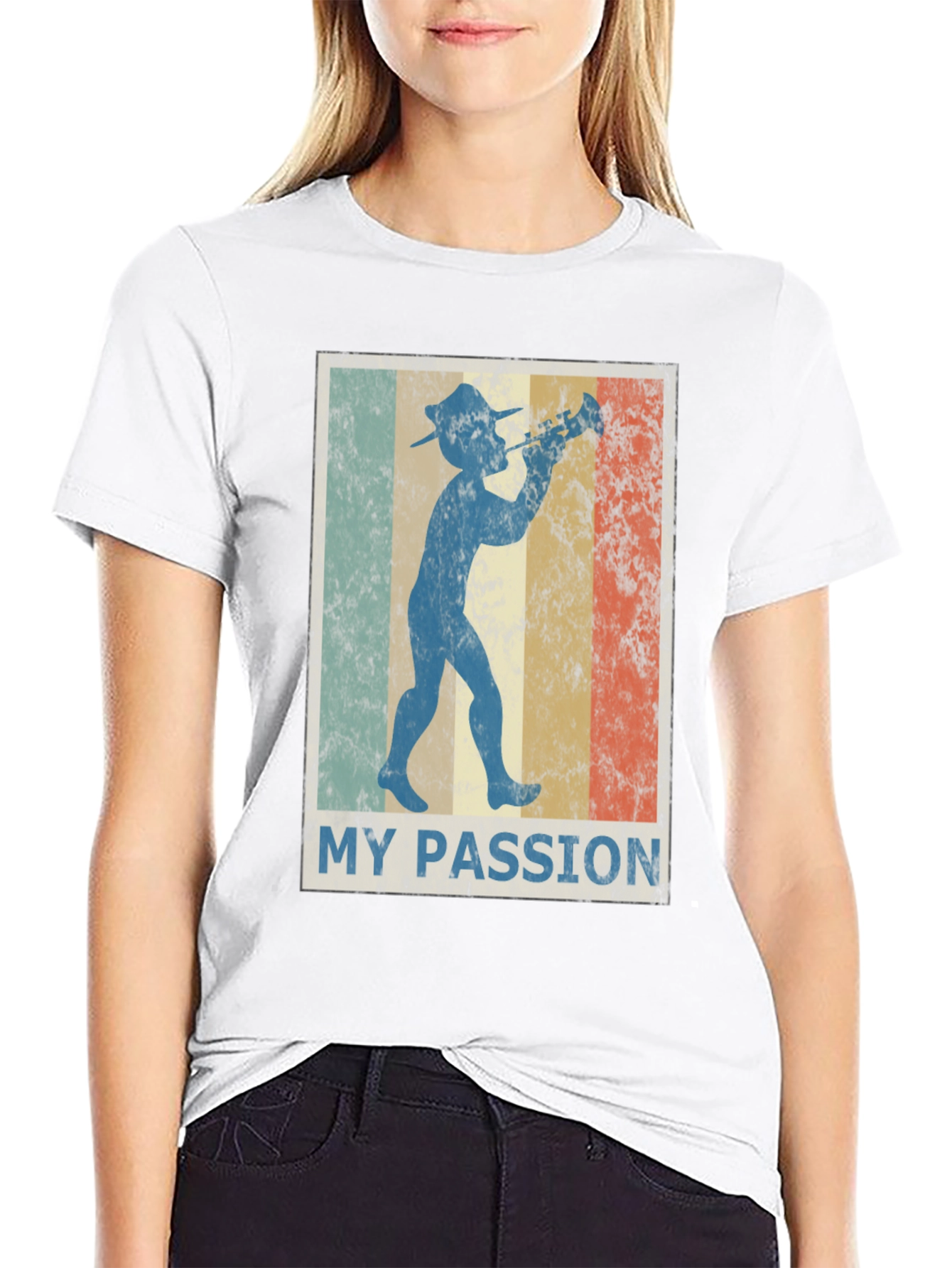 Black Retro "My Passion" Trumpet Player Graphic Tee view 9