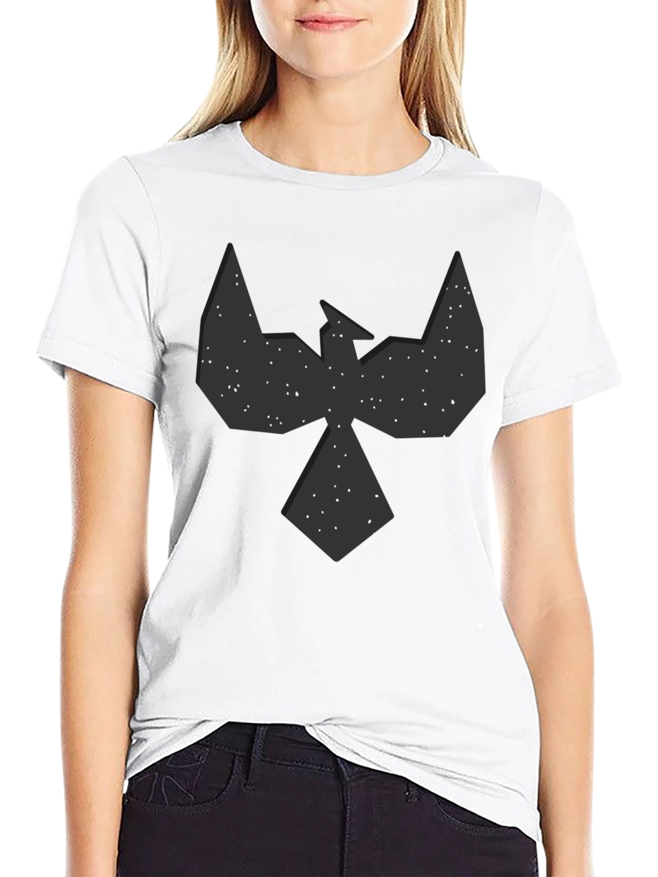 Black Geometric Bird Graphic Black T-Shirt - Modern Design view 9