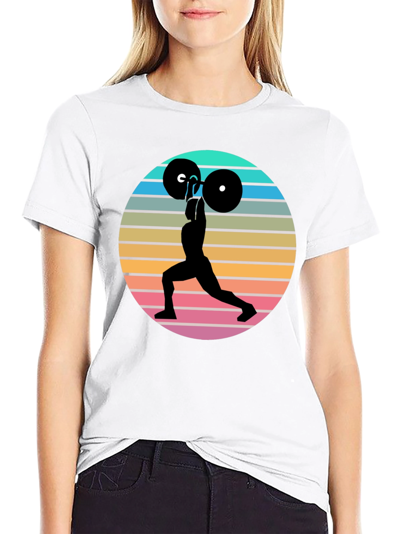 Black Retro Fitness T-Shirt - Weightlifting Silhouette view 9