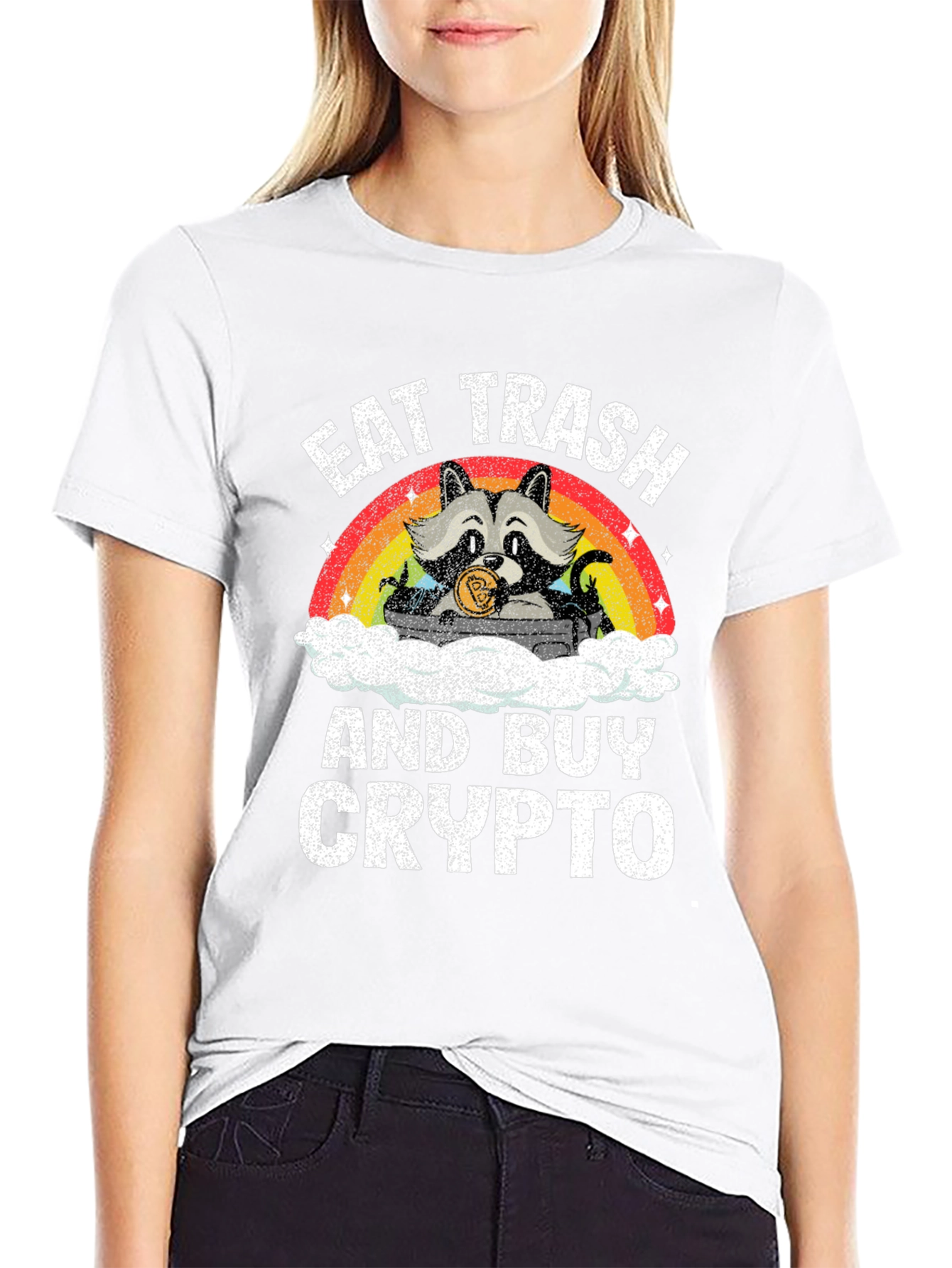 Black Eat Trash and Buy Crypto T-Shirt - Raccoon Design view 9