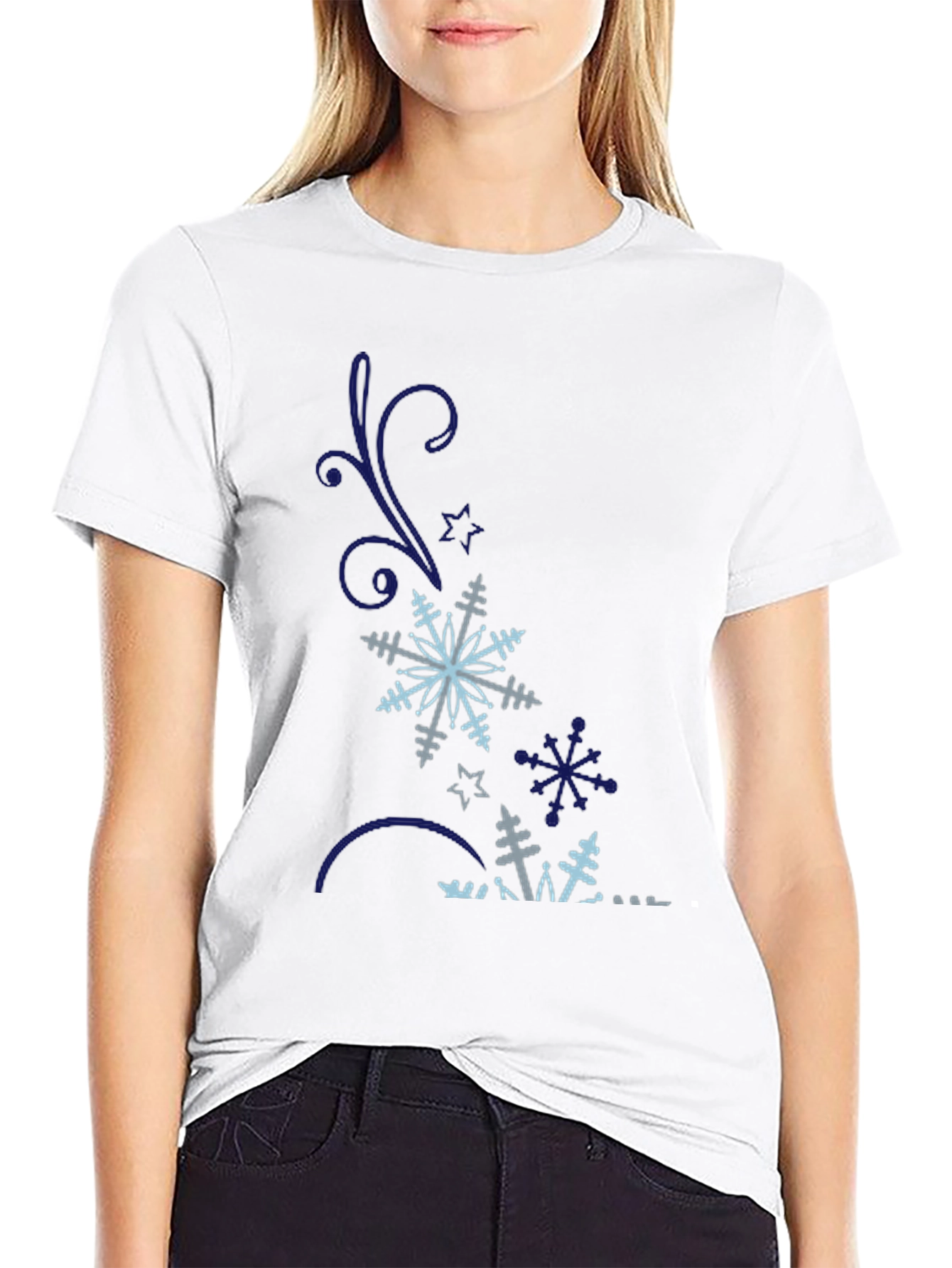 Black Snowflake Graphic Tee - Black Cotton Blend view 9