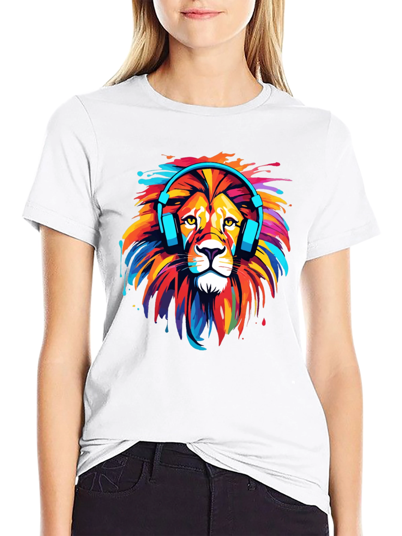 Black Lion Headphone Graphic Tee - Vivid Colors view 9
