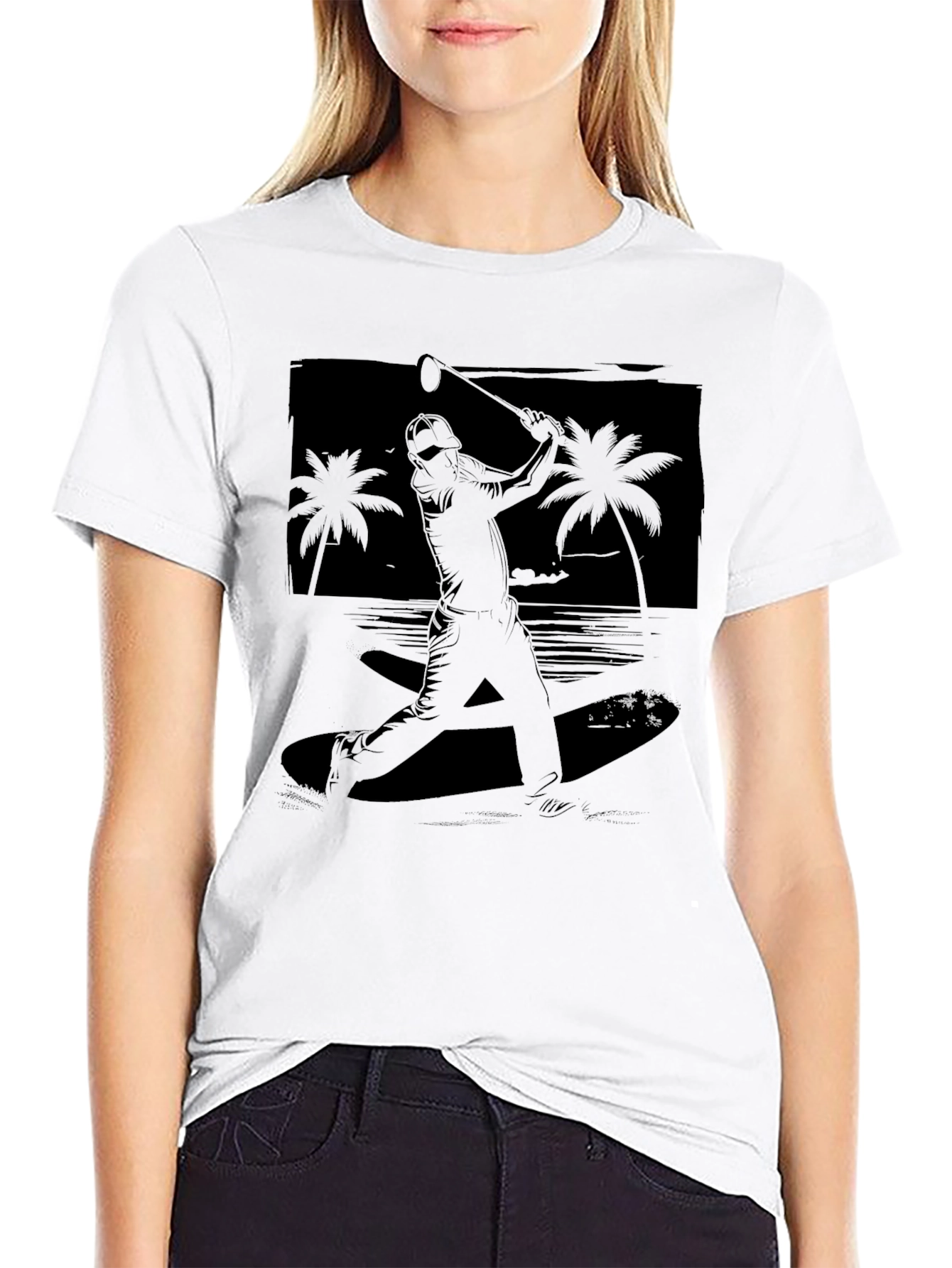 Black Beach Baseball Graphic Tee - Black Cotton T-Shirt view 9