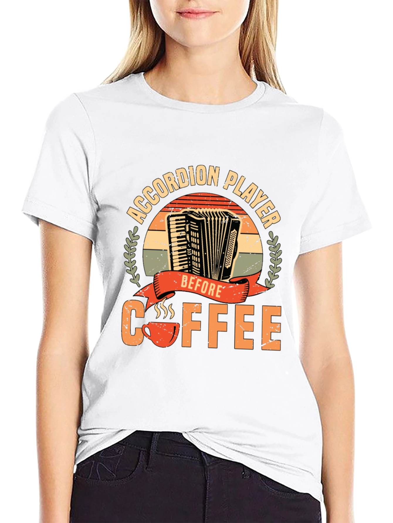 Black Accordion Player Before Coffee T-Shirt view 9