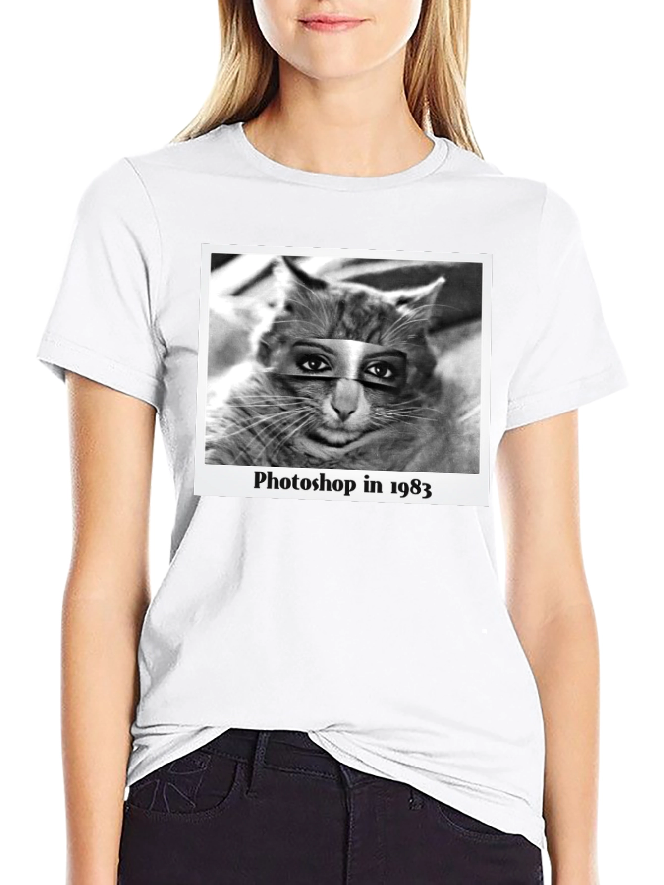 Black Retro Cat Photoshop T-Shirt view 9