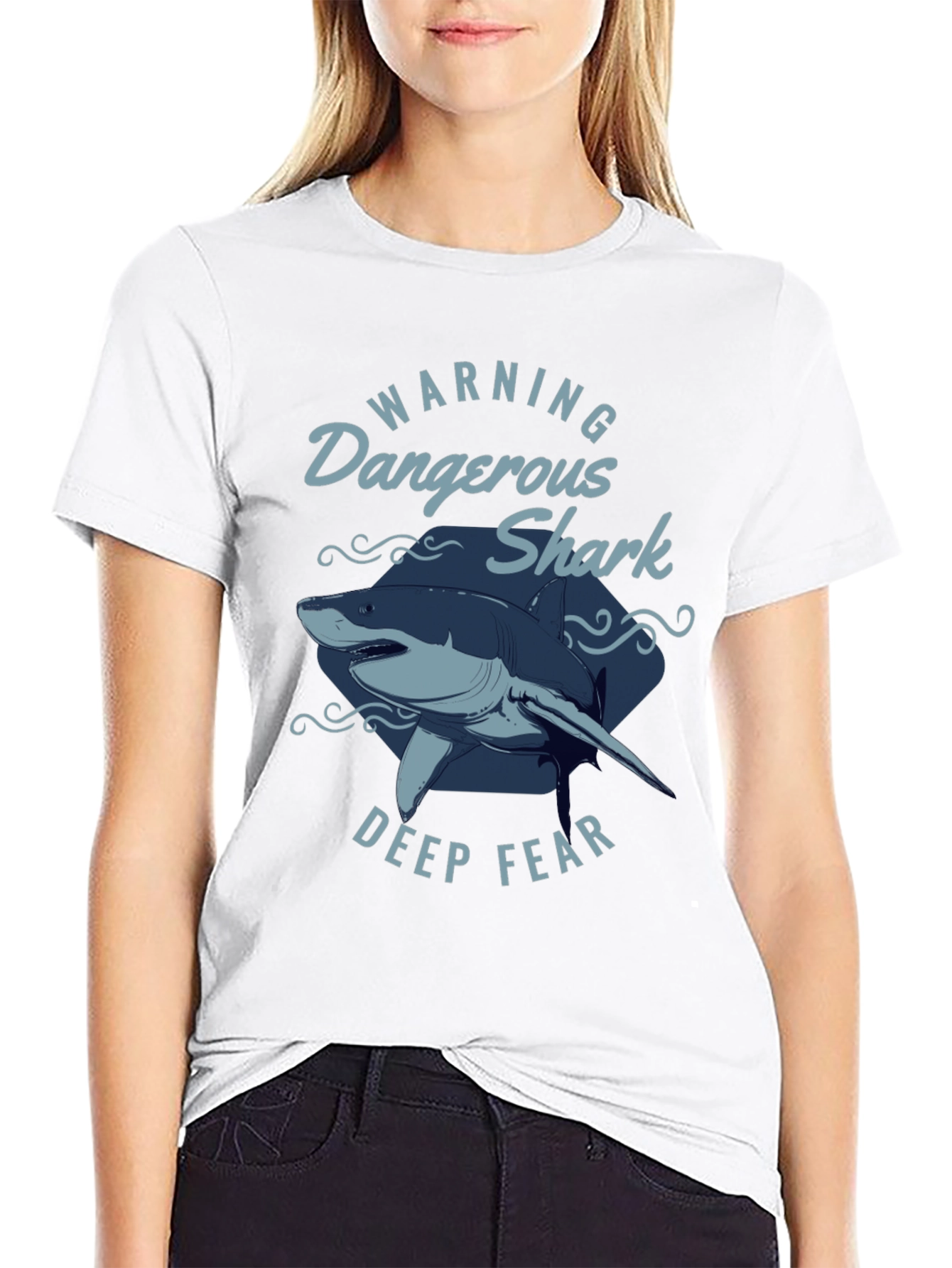 Black Dangerous Shark Graphic Print Black T-Shirt view 9