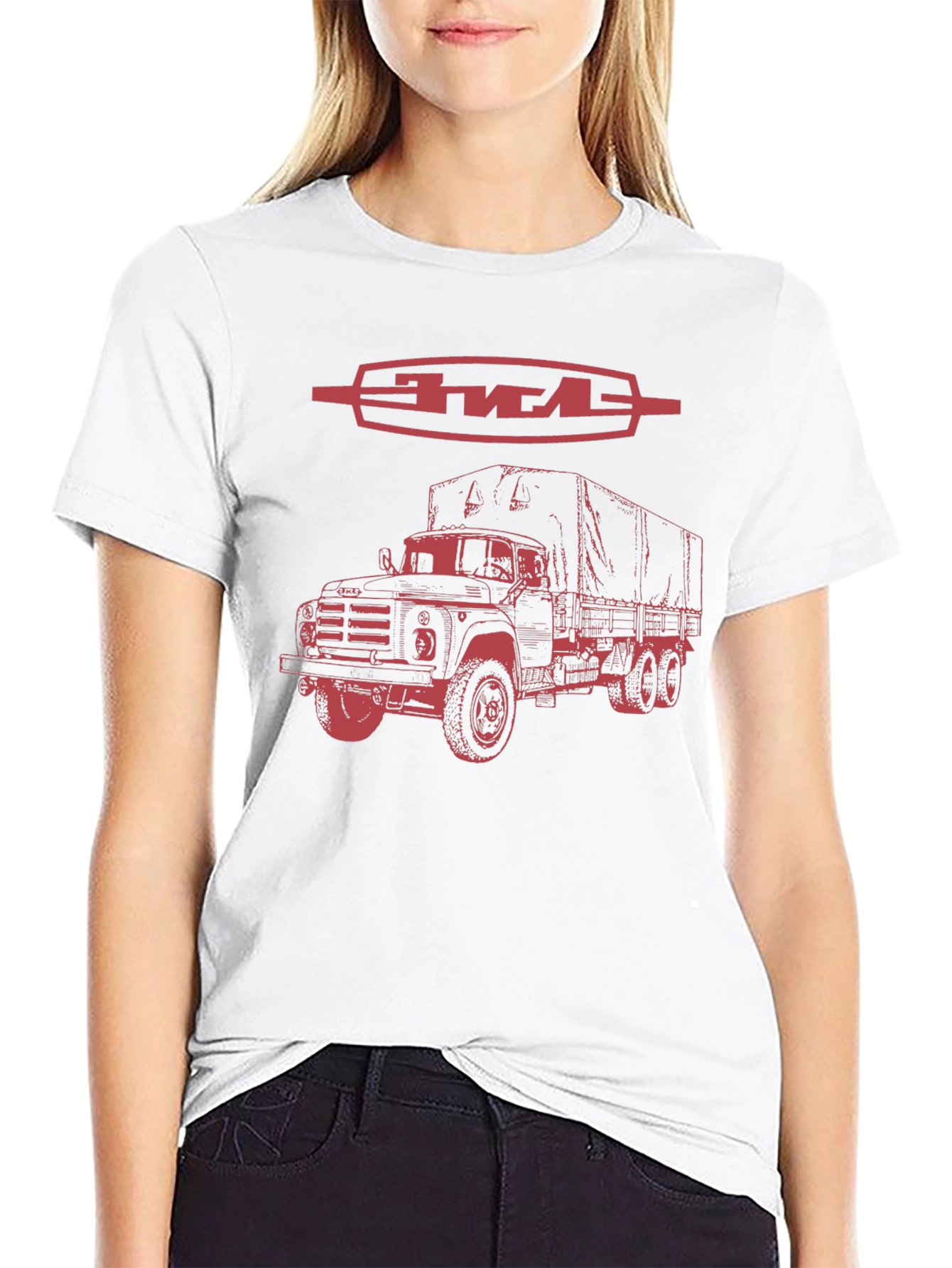 Black Retro ZIL Truck Graphic Tee - Classic Vehicle Design view 9