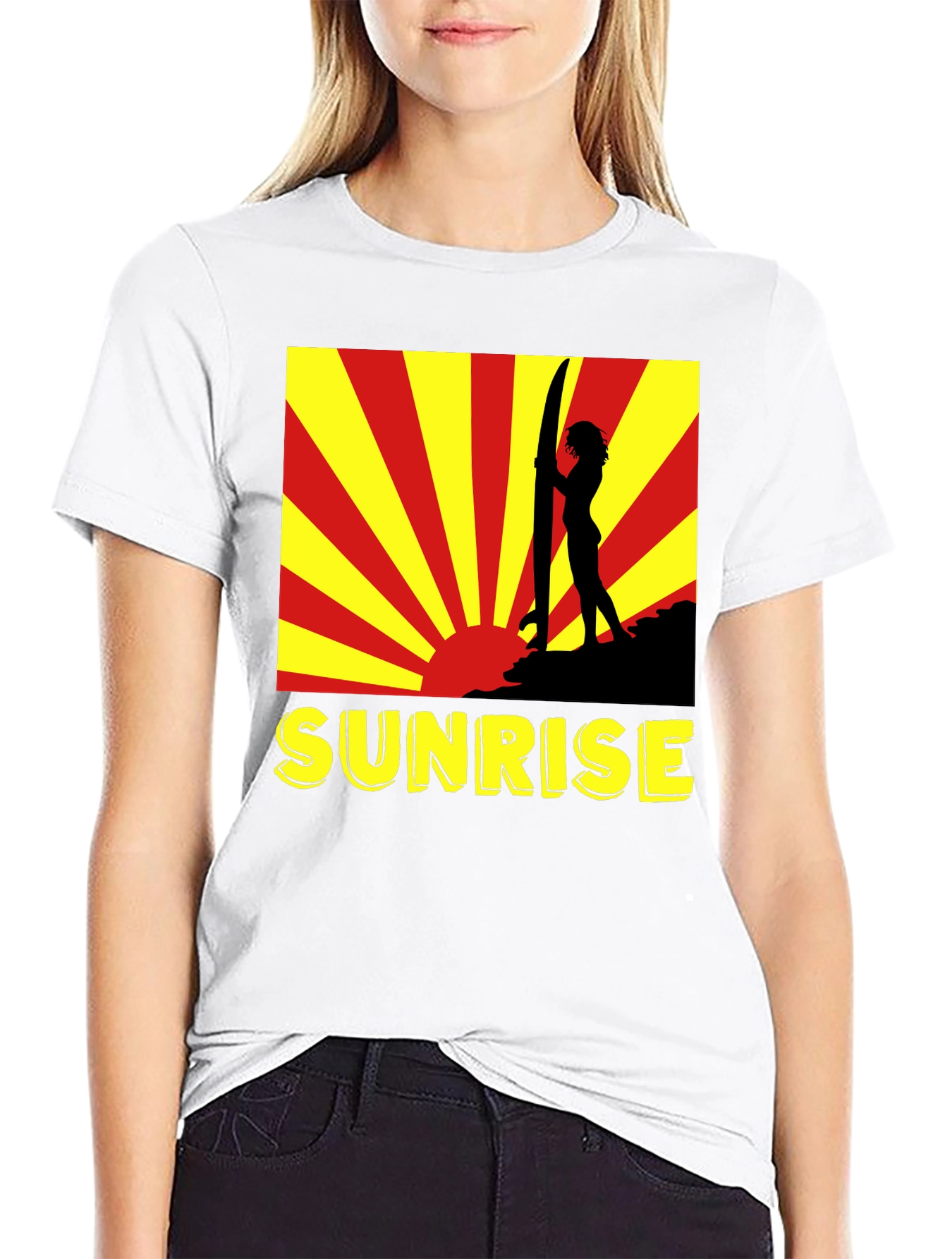 Black Sunrise Surfer Graphic Tee - Black Cotton T-Shirt view 9