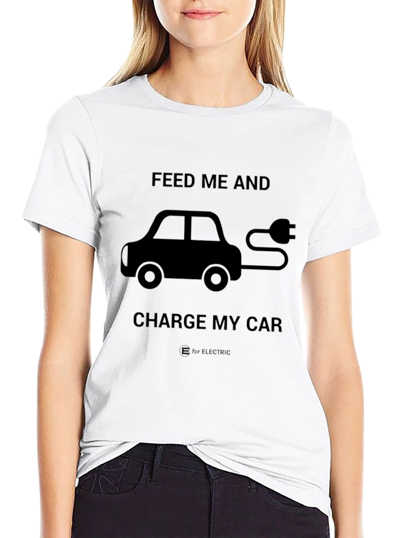 Black Electric Car T-Shirt - Feed Me and Charge My Car view 9