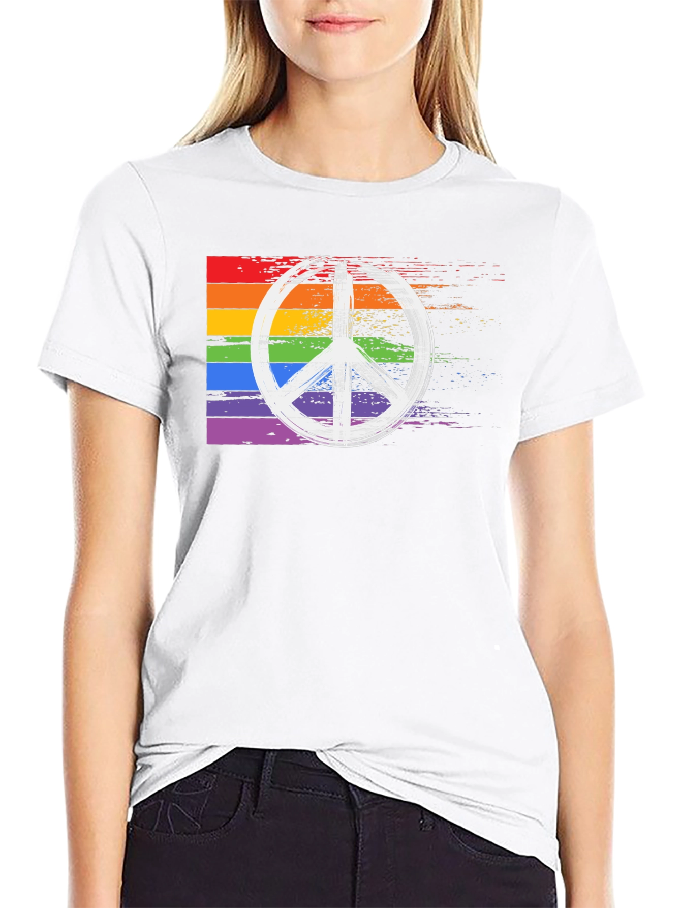 Black Rainbow Peace Sign T-Shirt - Black Cotton Blend view 9