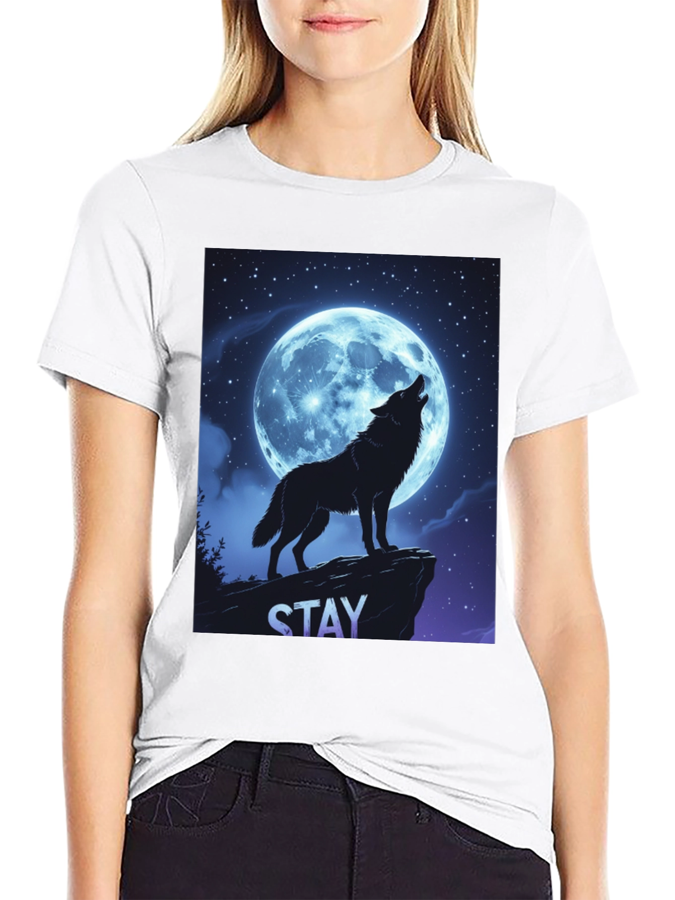 Black Wolf Howling Moon T-Shirt - Stay Wild Graphic Tee view 9