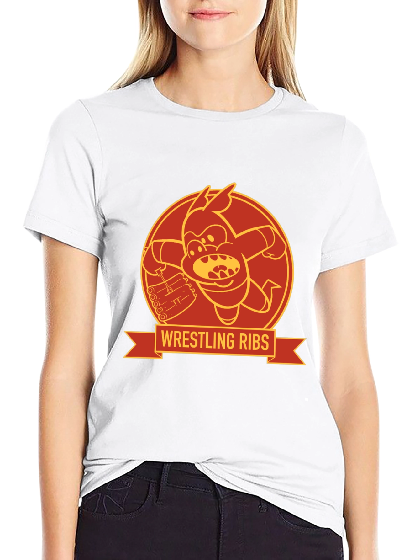 Black Wrestling Ribs Funny Cartoon Graphic Tee view 9