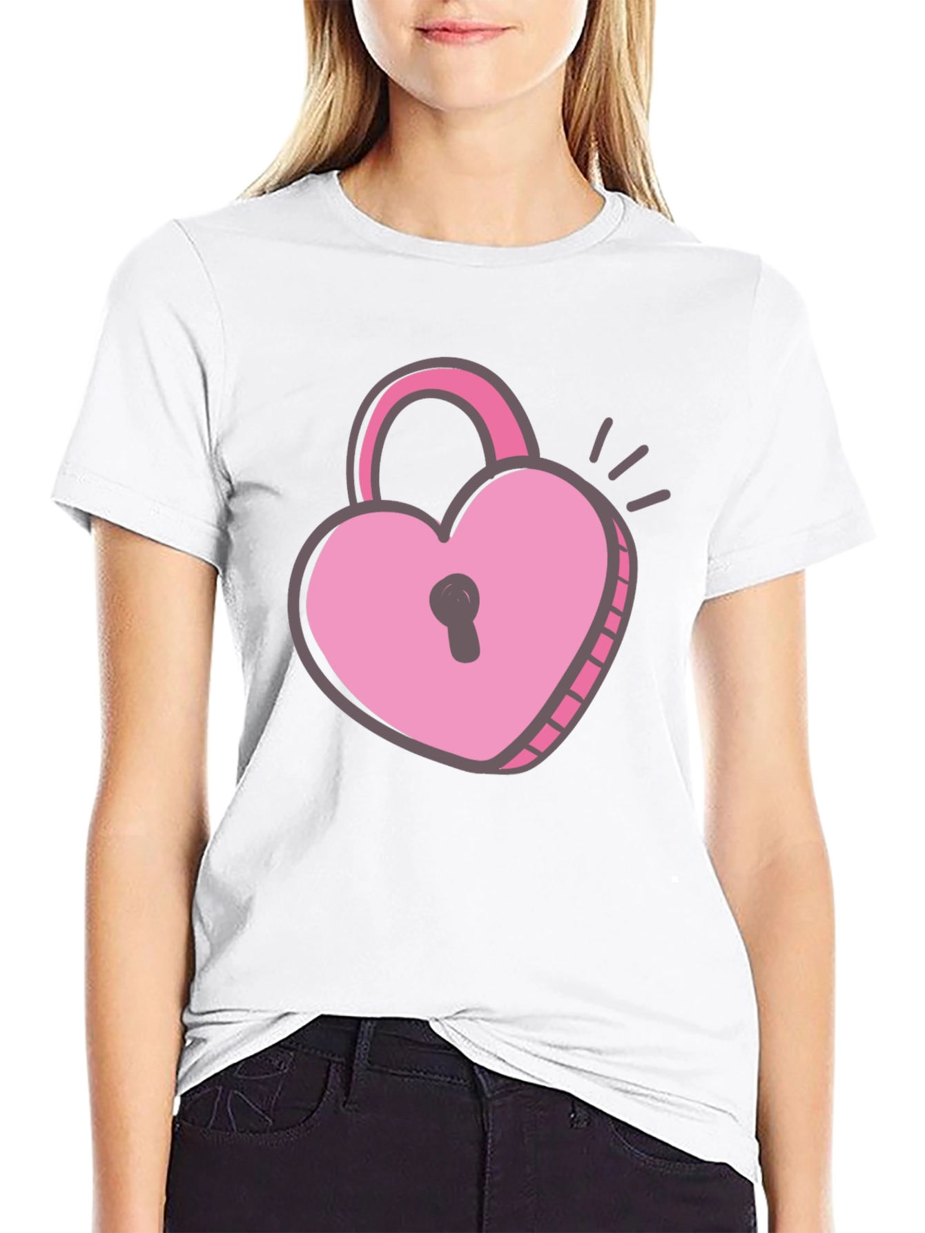 Black Heart Lock T-Shirt - Black Cotton Valentine's Day Tee view 9
