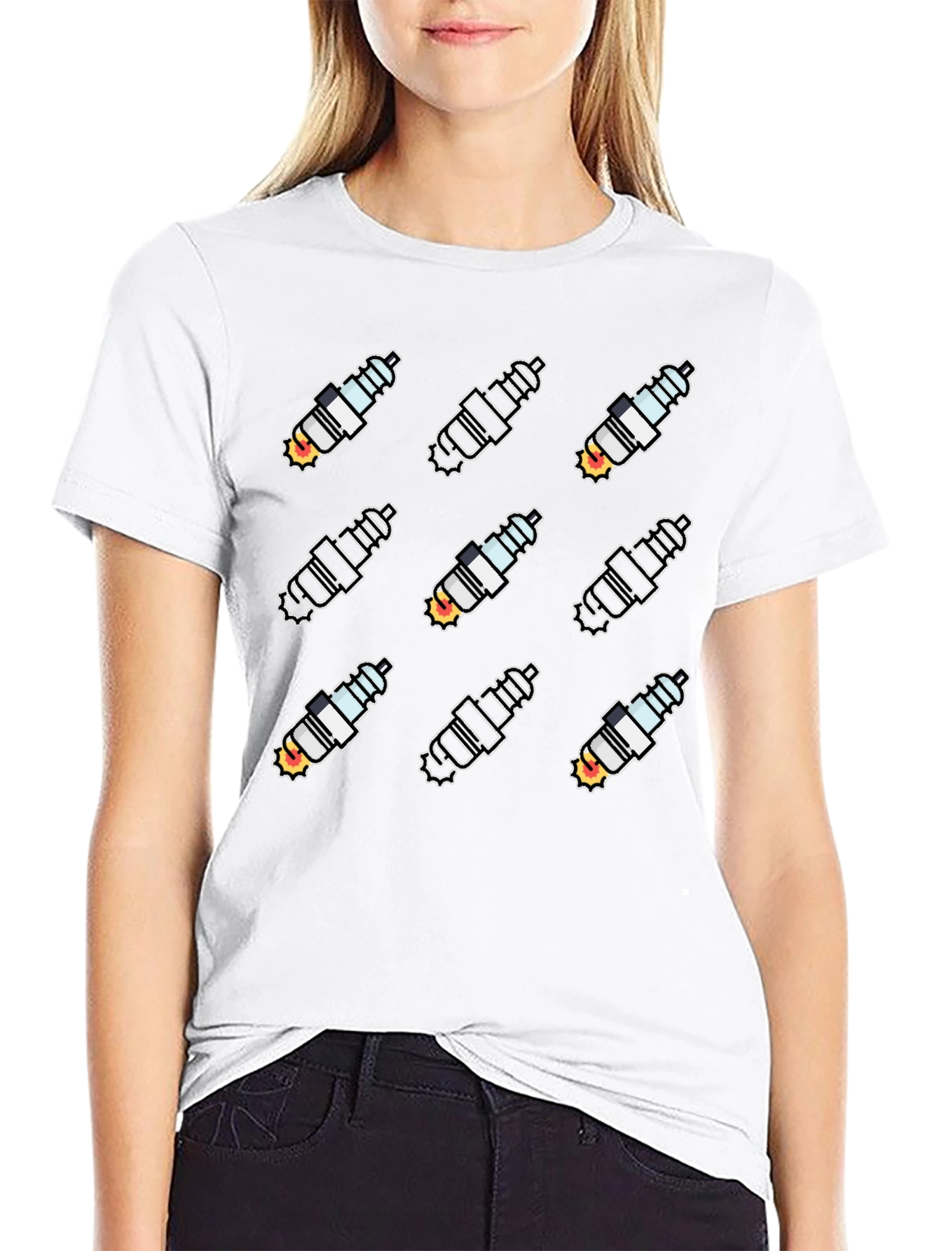 Black Spark Plug Pattern Black T-Shirt view 9