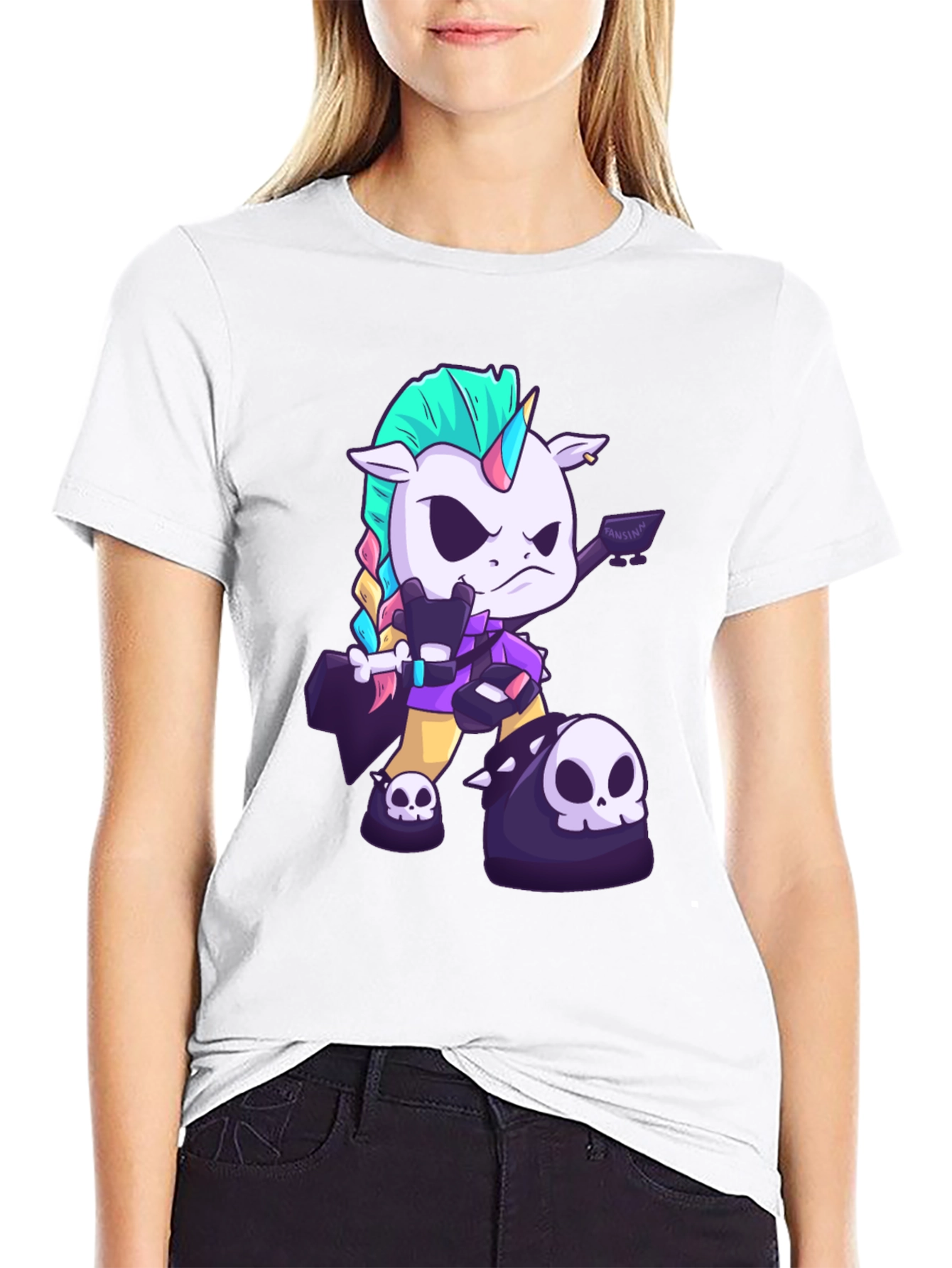 Black Edgy Unicorn Graphic Tee - Black Cotton T-Shirt view 9