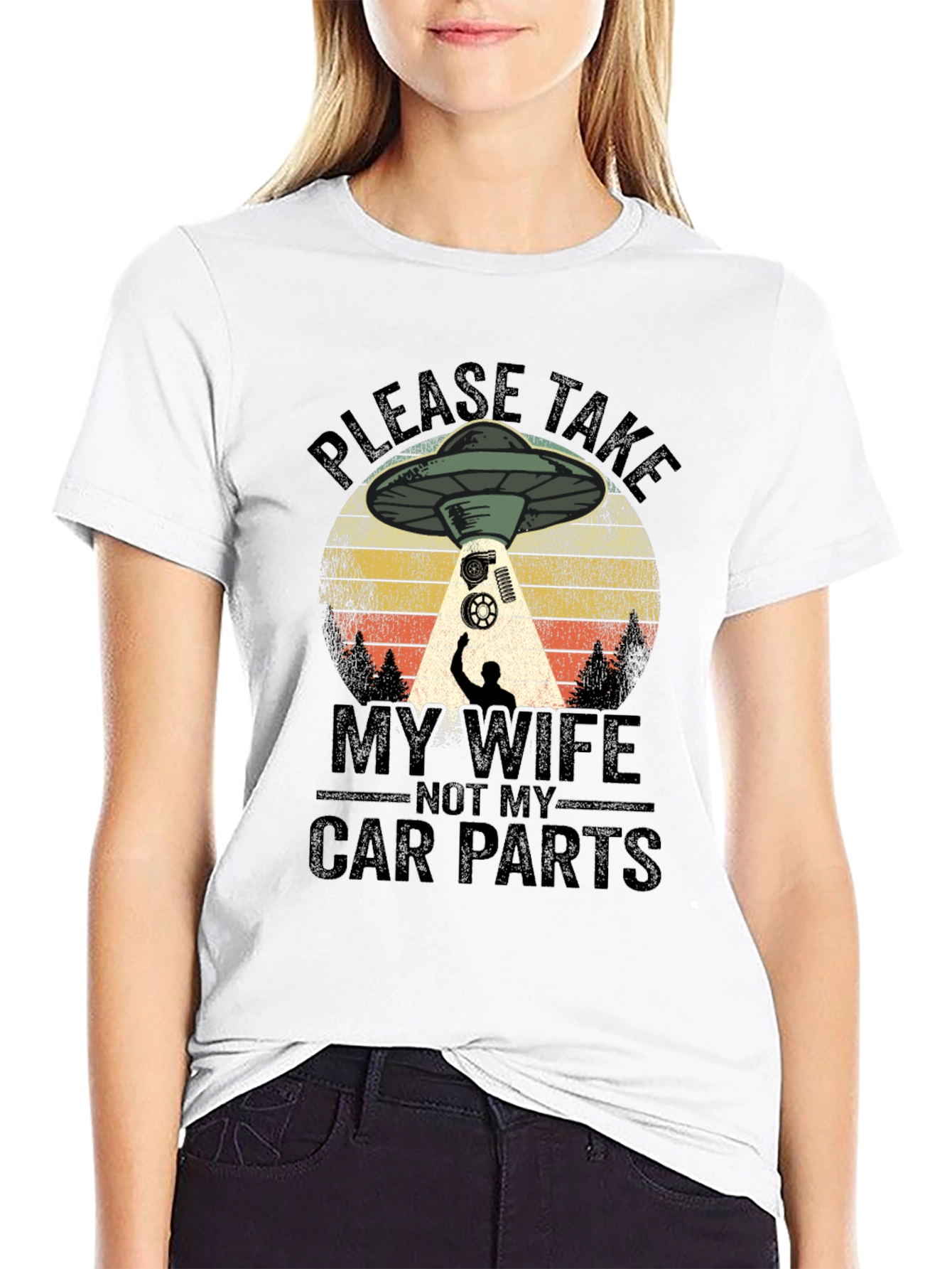 Black Funny Alien Abduction Car Parts Men's T-Shirt view 9