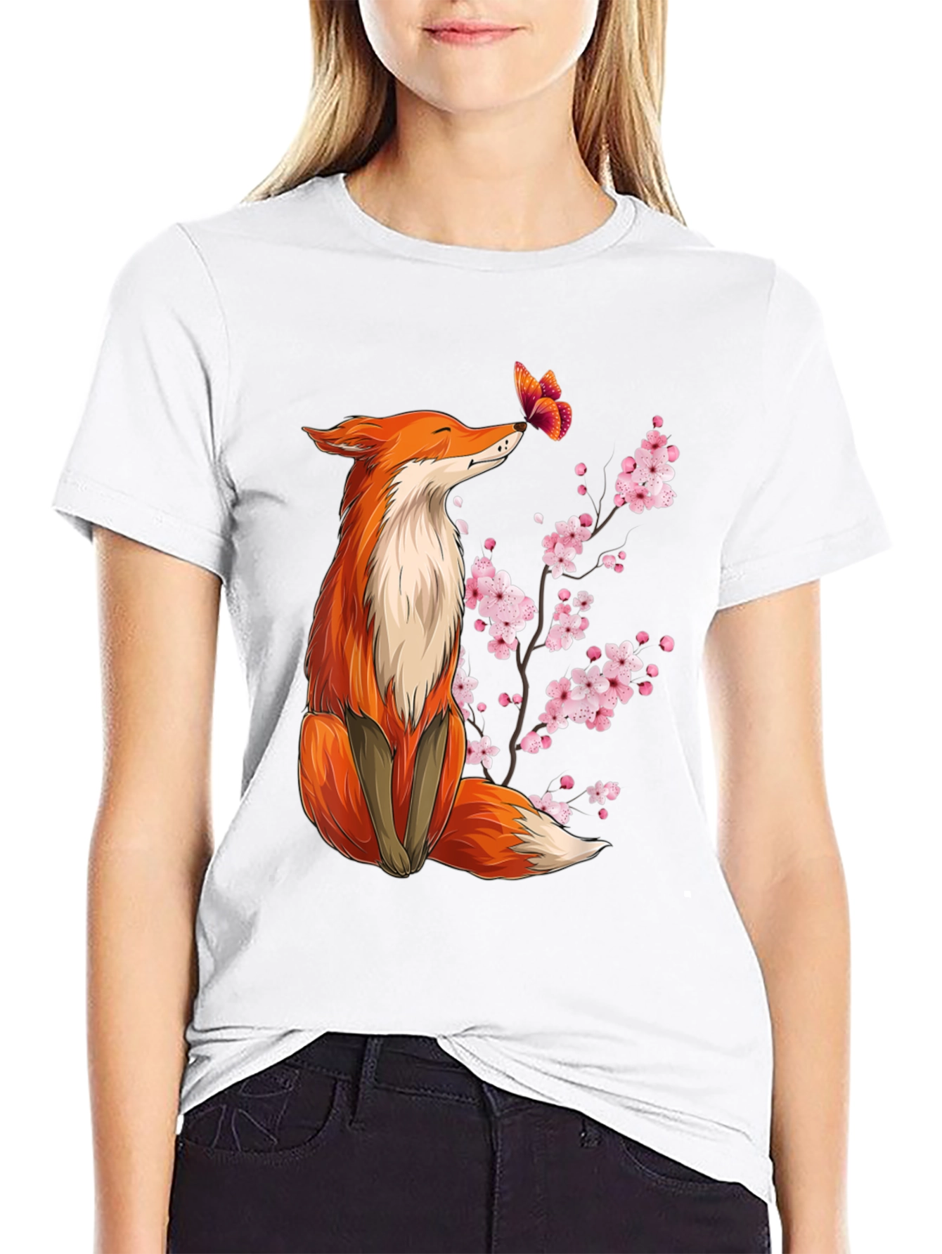 Black Fox and Butterfly Graphic Tee view 9