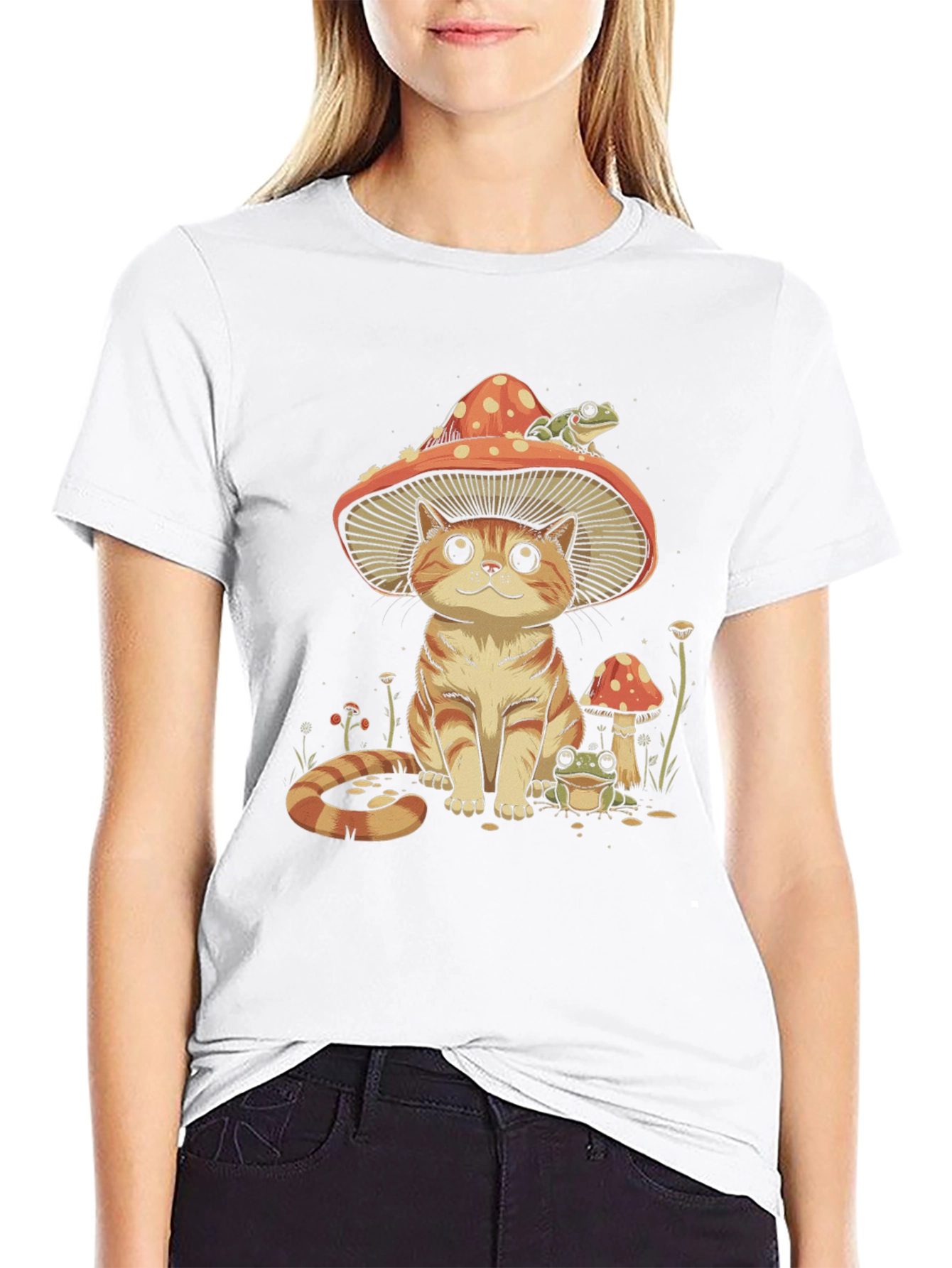 Black Mushroom Cat & Frog T-Shirt view 9