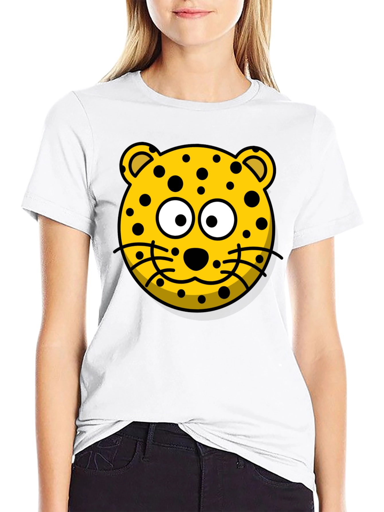 Black Cartoon Leopard Graphic T-Shirt - Black Cotton Tee view 9