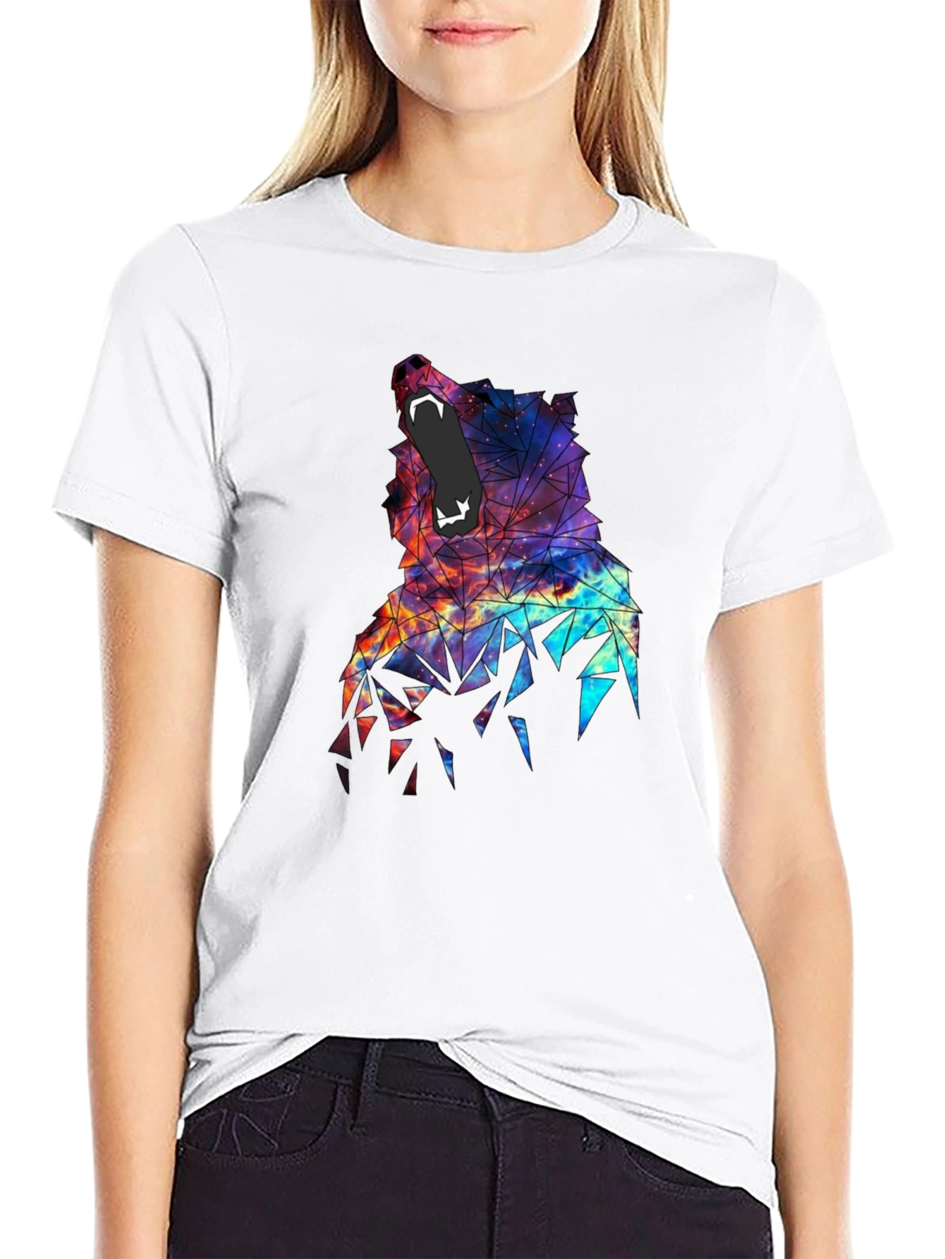 Black Geometric Wolf Galaxy T-Shirt - Unique Design view 9